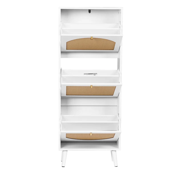 Rattan-fronted 3-tier shoe cabinet, particleboard, 54*24*135 cm, white view 3