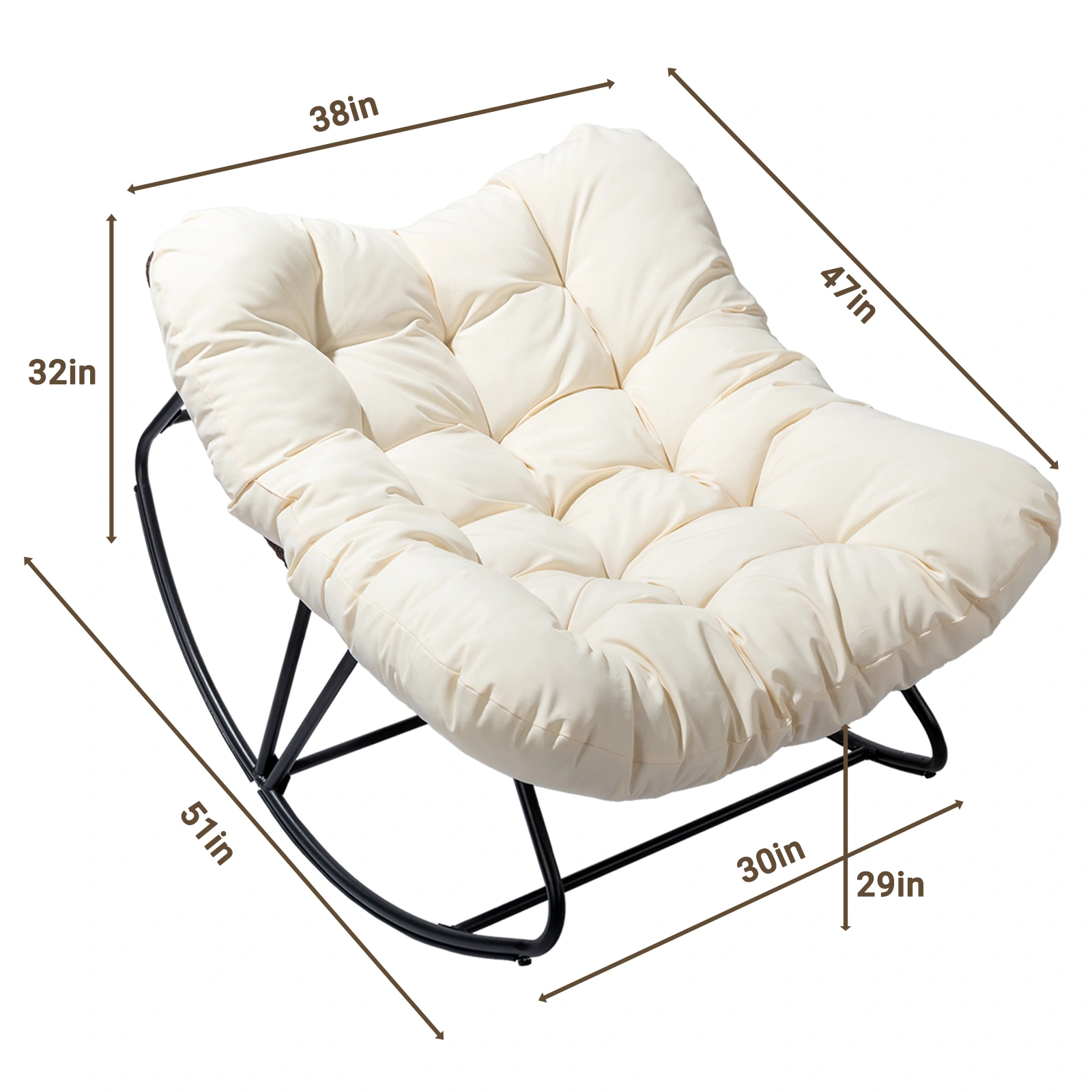 Oversized Beige Outdoor Rocking Chair, Patio Papasan Egg Rocker, Comfy Lounge Chair for Indoor Living Room, Porch, Garden, Backyard view 5