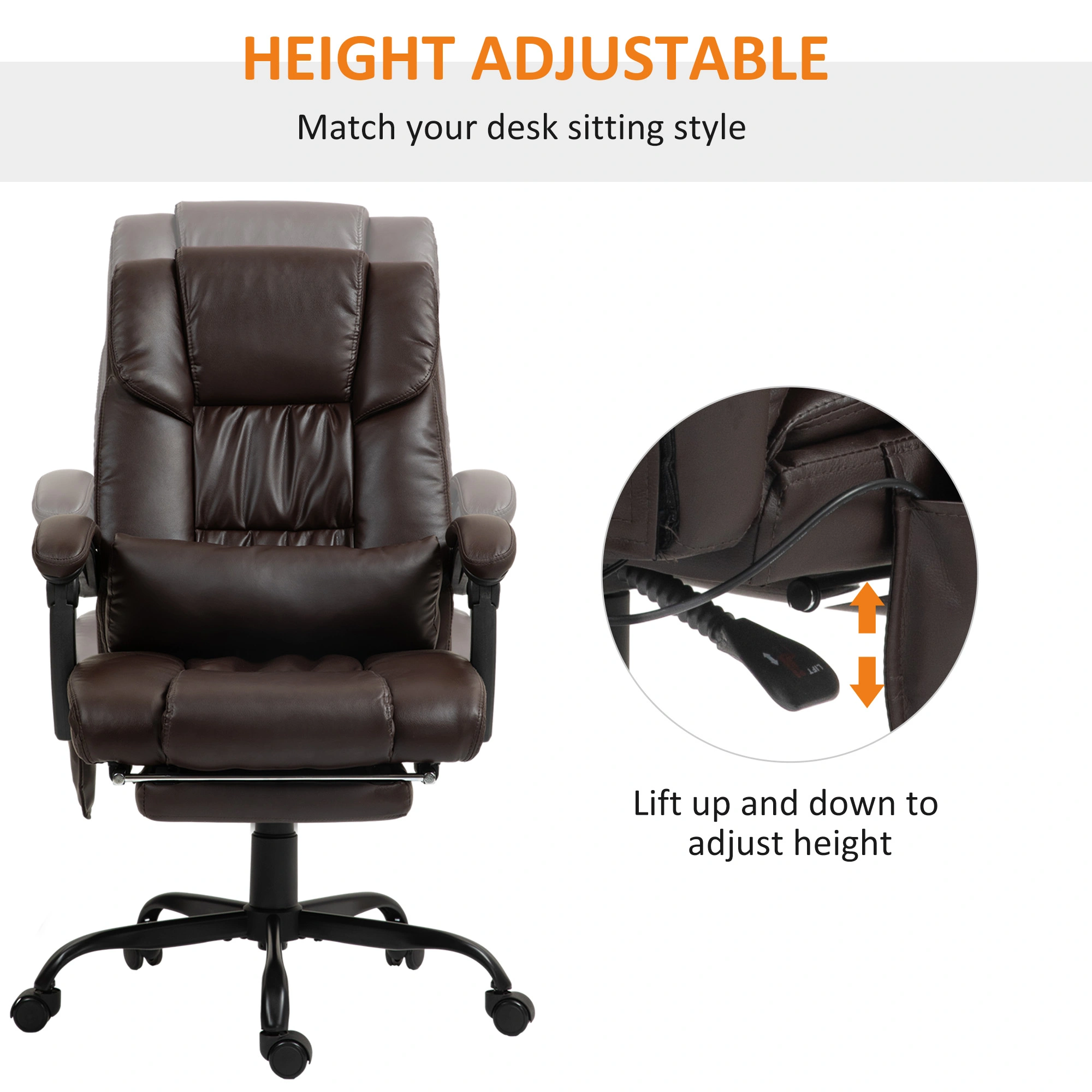 Massage Office Chair with Heat & Vibration, Ergonomic High-Back Executive Swivel Chair, Gray view 3