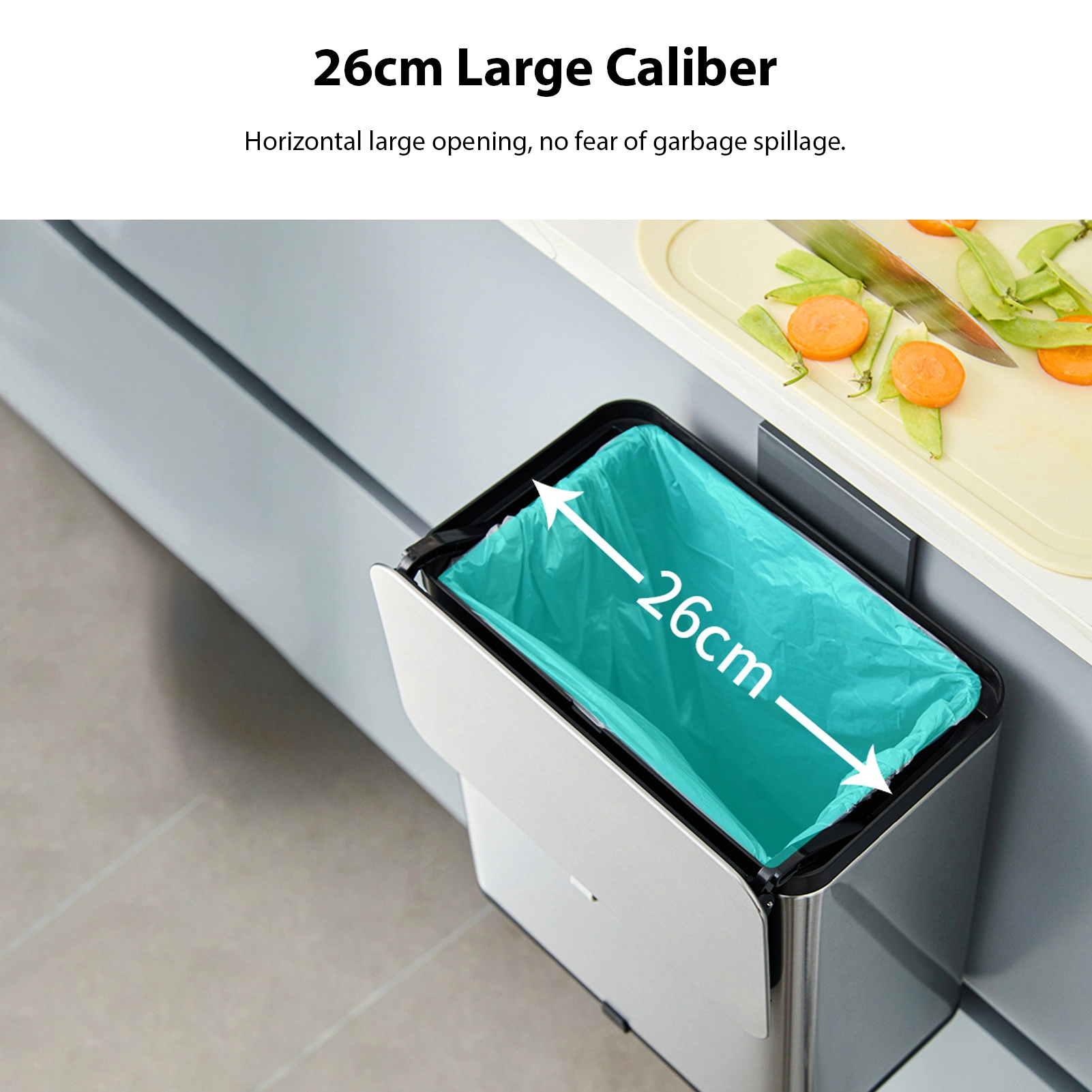 8L Stainless Steel Trash Can, Square Wall-Mounted Garbage Bin with Slide Lid for Kitchen, Home, Office & Bathroom view 3