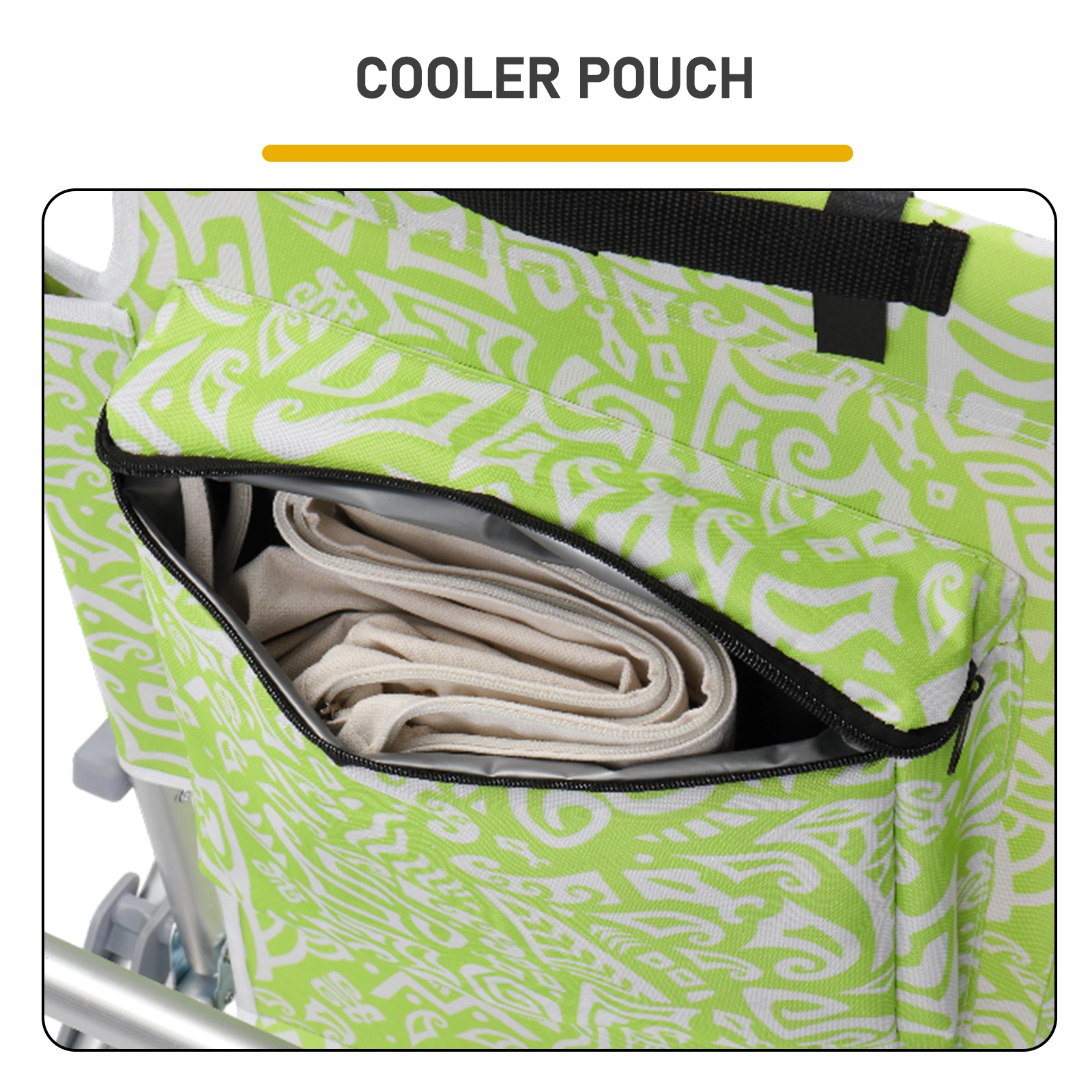 1 PCS Aluminum Beach Chair, 15 Inch Seat Height Yellow Tribal Pattern, 5-Position Adjustable Reclining Lounge Chair with Headrest, Shoulder Strap, 2-in-1 Fabric Cup Holder & Side Pocket, Back Cooler Bag, Integrated Oxford Fabric with Crossbar, 24.8x4 view 15