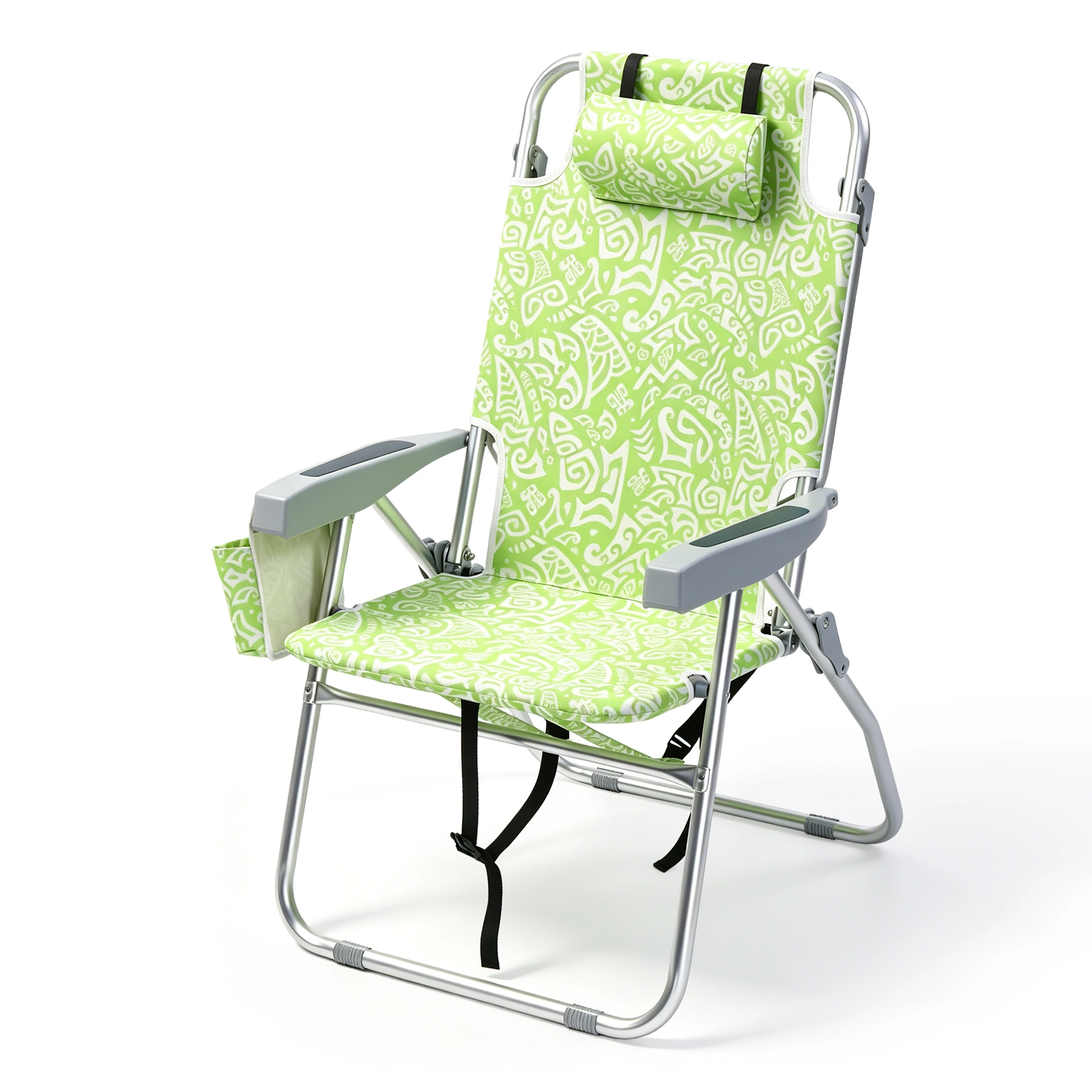 1 PCS Aluminum Beach Chair, 15 Inch Seat Height Yellow Tribal Pattern, 5-Position Adjustable Reclining Lounge Chair with Headrest, Shoulder Strap, 2-in-1 Fabric Cup Holder & Side Pocket, Back Cooler Bag, Integrated Oxford Fabric with Crossbar, 24.8x4 view 20
