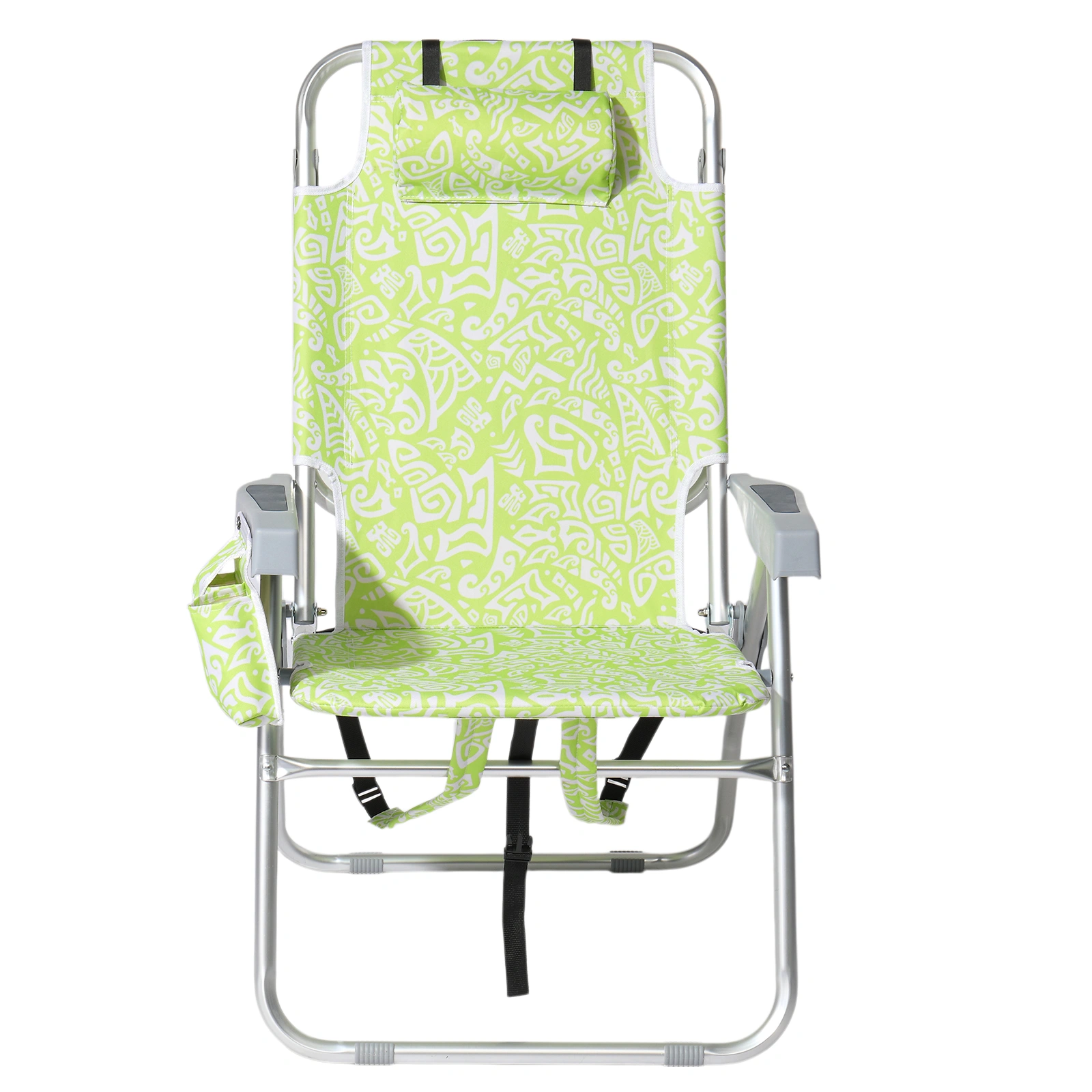 1 PCS Aluminum Beach Chair, 15 Inch Seat Height Yellow Tribal Pattern, 5-Position Adjustable Reclining Lounge Chair with Headrest, Shoulder Strap, 2-in-1 Fabric Cup Holder & Side Pocket, Back Cooler Bag, Integrated Oxford Fabric with Crossbar, 24.8x4 view 8