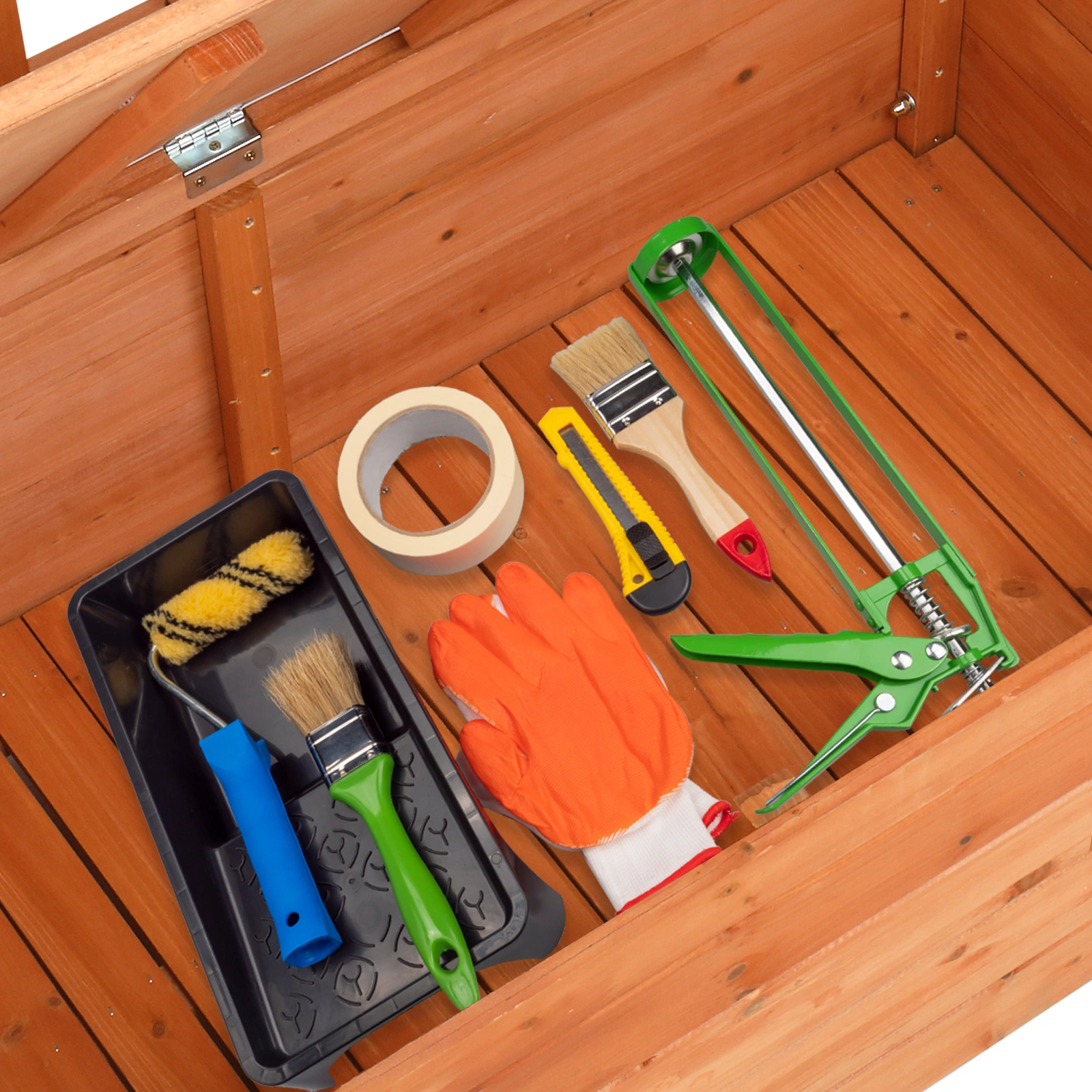 112 * 58 * 84cm Cedar Yard Storage Box With Backrest Armrest Bright Orange Red view 10