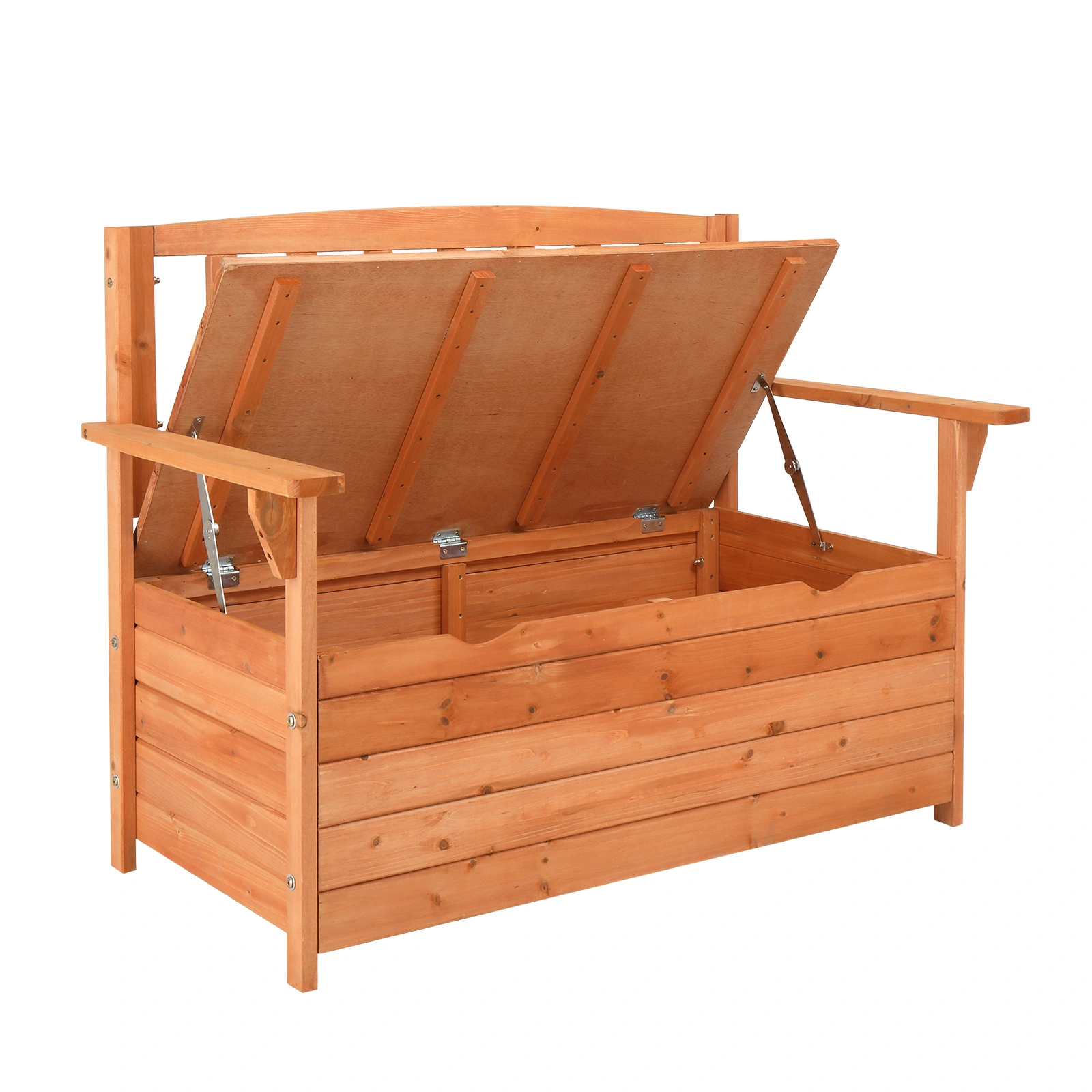 112 * 58 * 84cm Cedar Yard Storage Box With Backrest Armrest Bright Orange Red view 9