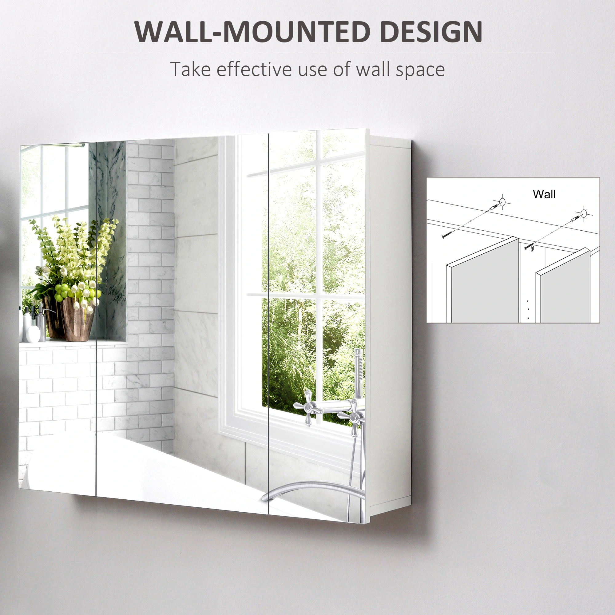 Modern Bathroom Storage Cabinet with Mirror, Wall-Mounted Vanity Organizer for Small Spaces, White Finish view 3