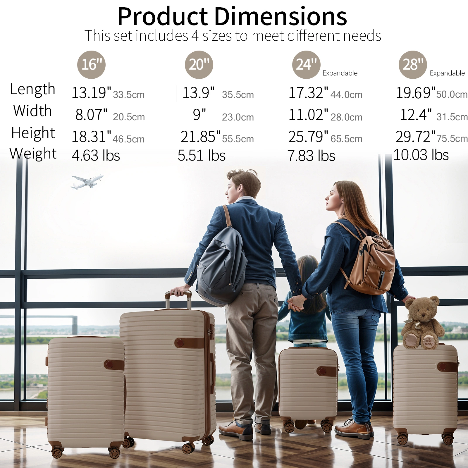 4 Piece Luggage Set ABS Hard Shell Suitcase, Lightweight Expandable Travel Bags with Packing Cubes, TSA Lock, 4-Wheel Spinner, 16/20/24/28 view 8