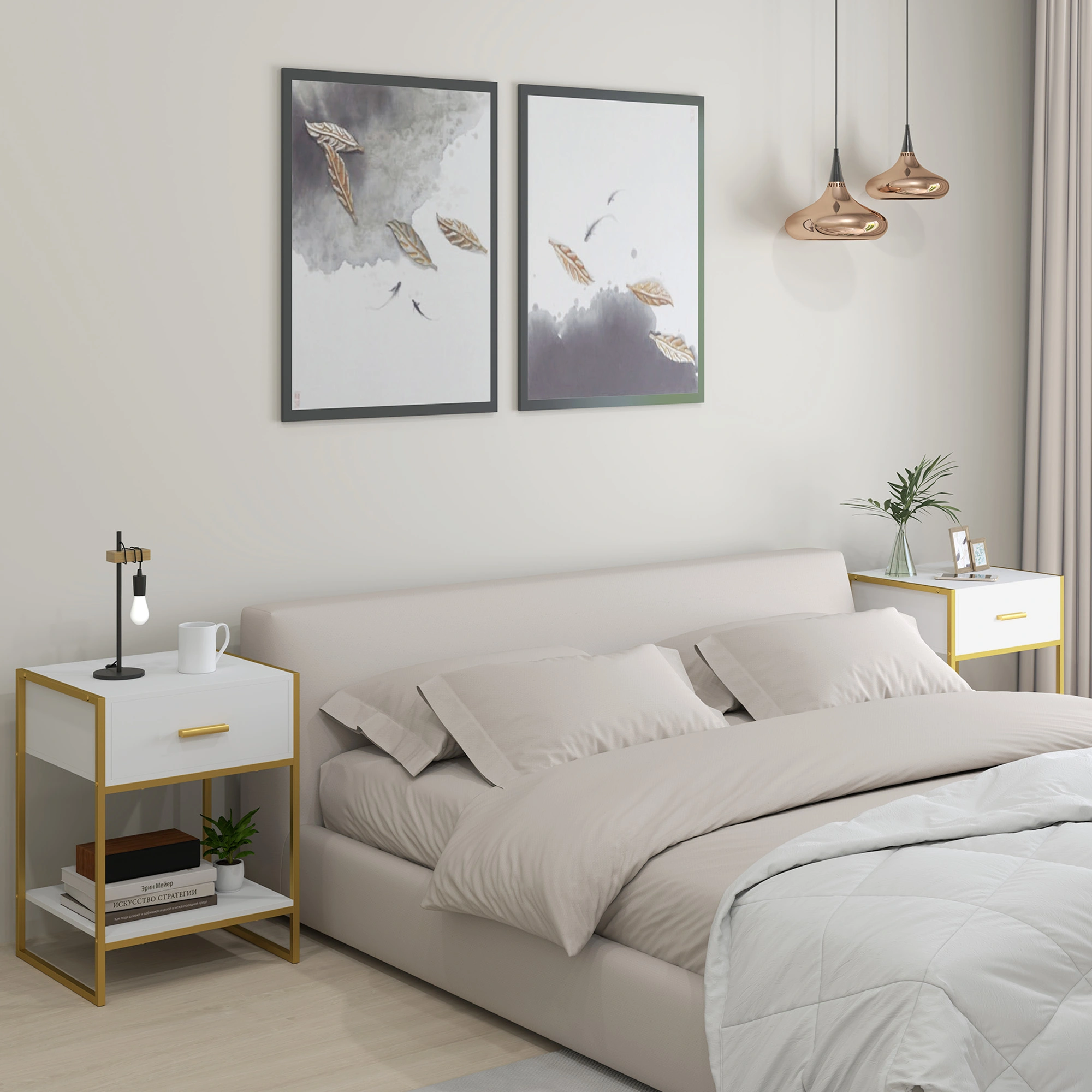 Bedside Tables, Nightstand with Drawers, Small Side Table for Bedroom Couch