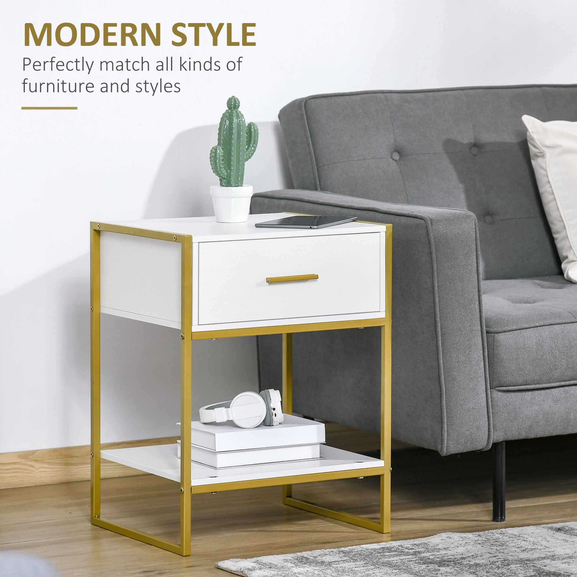 Bedside Tables, Nightstand with Drawers, Small Side Table for Bedroom Couch view 4