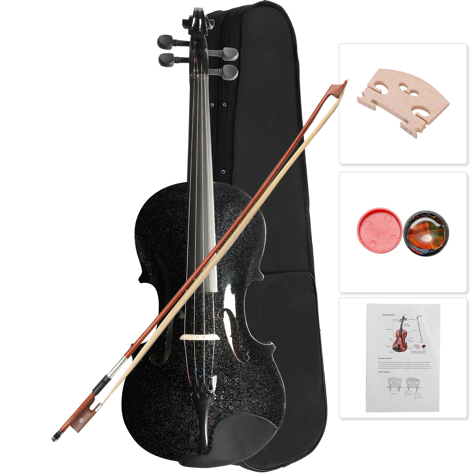 New 4/4 Acoustic Violin Case Bow Rosin Black view 2
