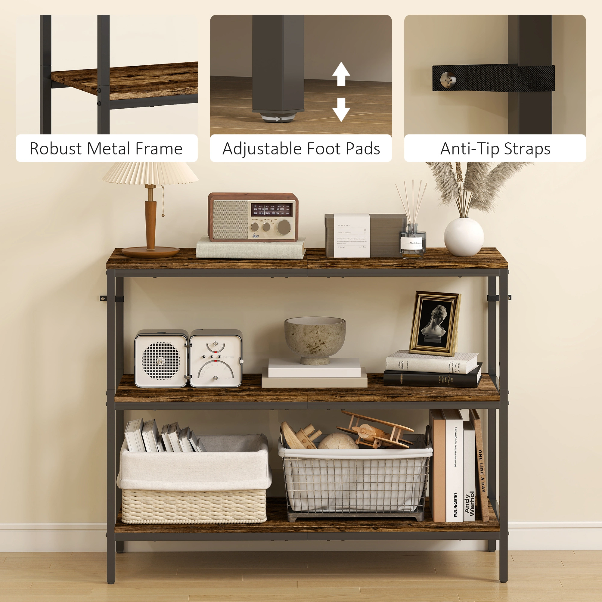 Long Console Table for Living Room, Slim Sofa Table with Storage Shelf, Entryway Hallway Table view 3