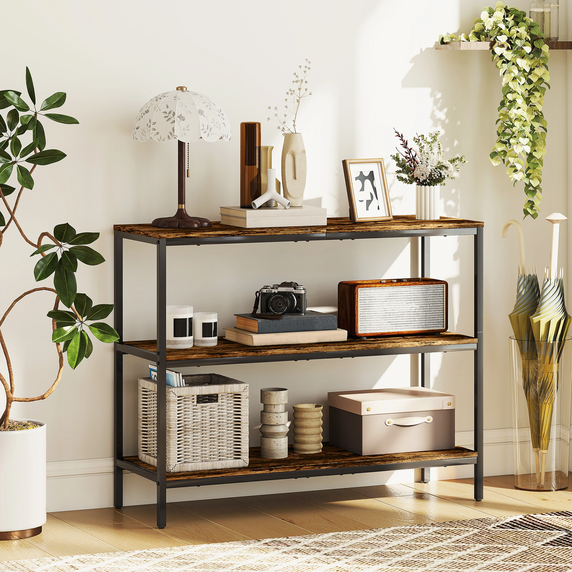 Long Console Table for Living Room, Slim Sofa Table with Storage Shelf, Entryway Hallway Table view 5