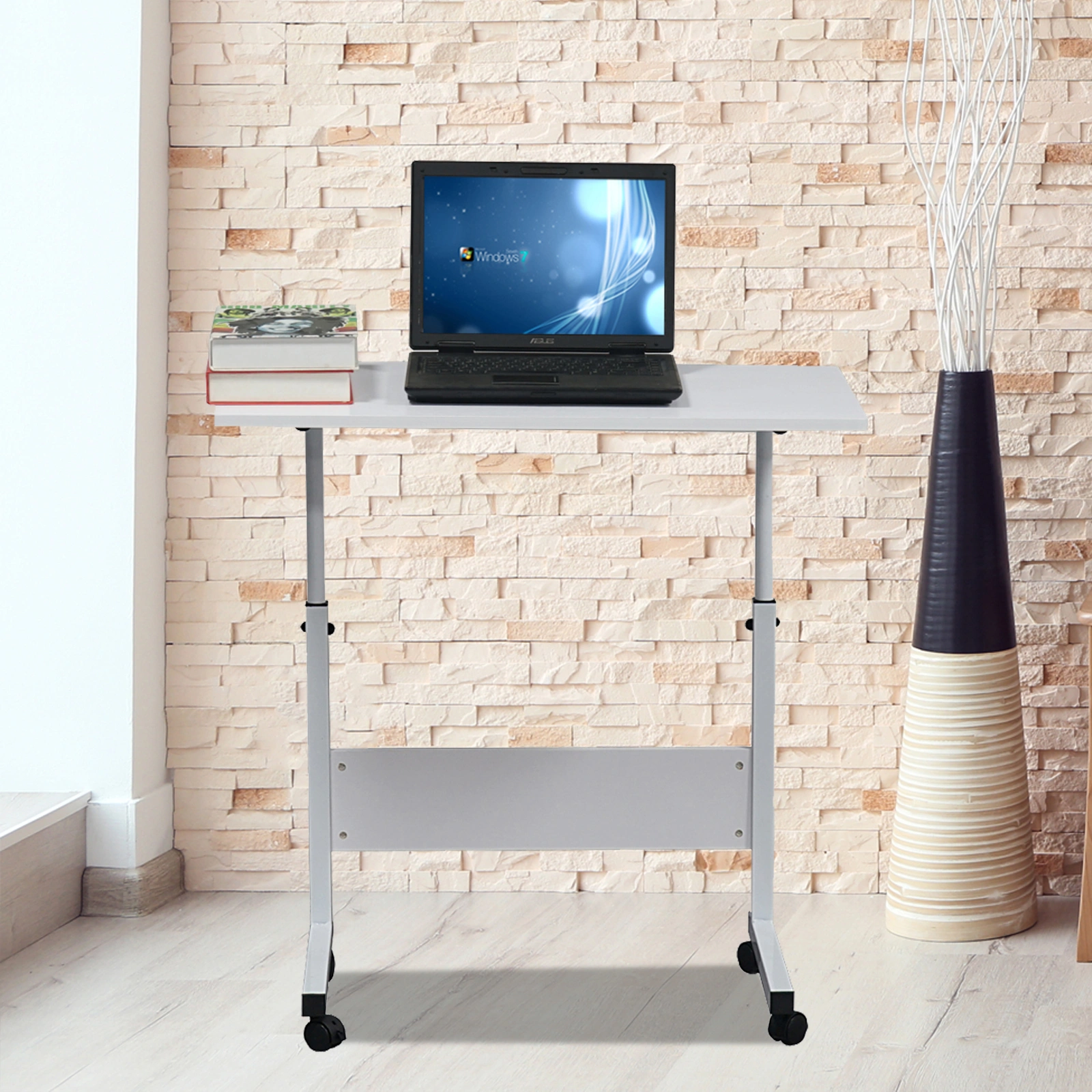 Removable E1 15MM Chipboard & Steel Side Table with Baffle White L view 15