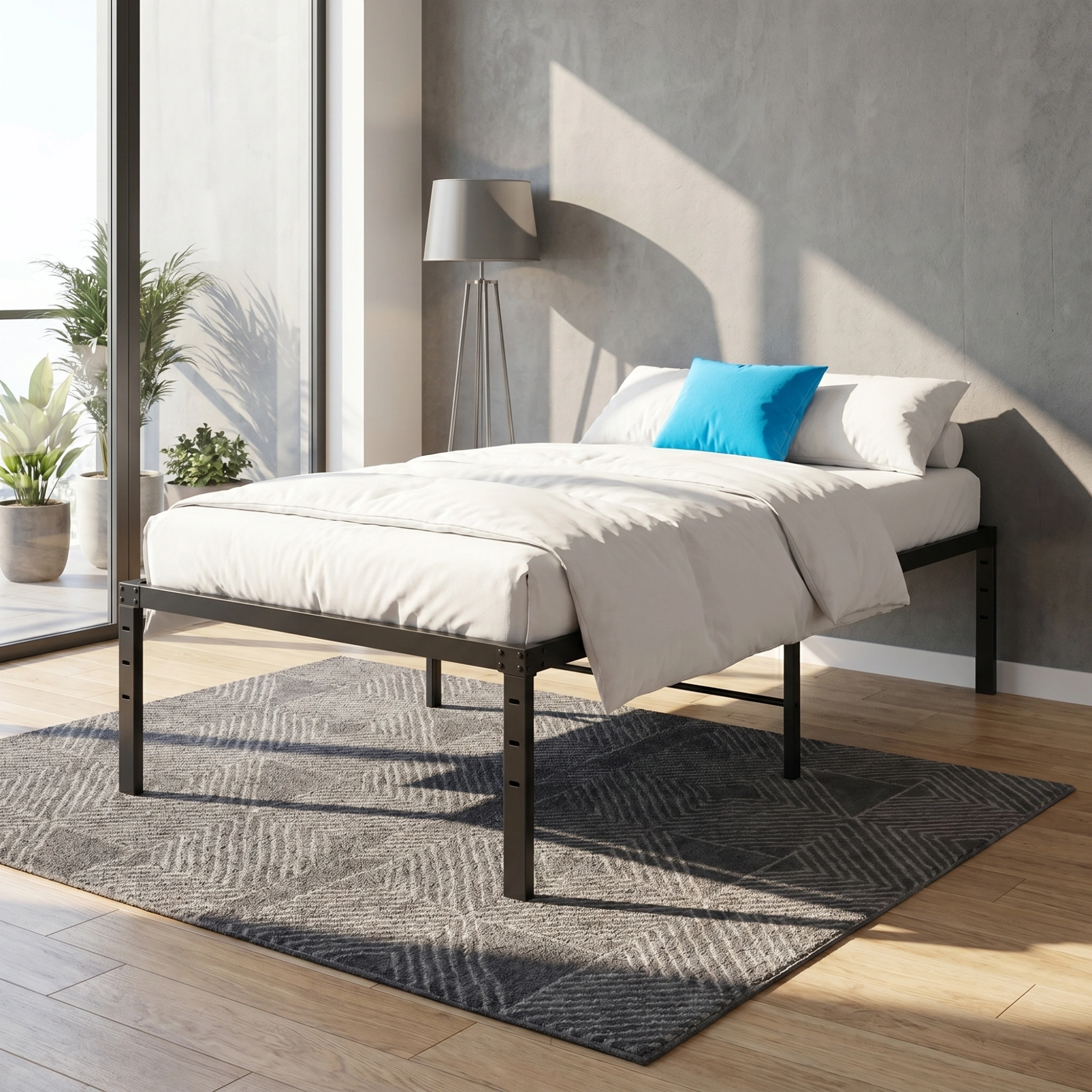 Black Twin Size Simple Basic Platform Metal Bed Frame - 14 Inch Bed Height view 8