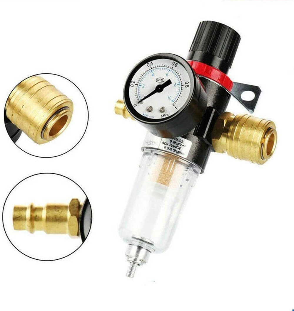 1/4" Air Regulator Pressure Reducer with Water Separator & Drain, Compressor Maintenance Unit FRL view 2