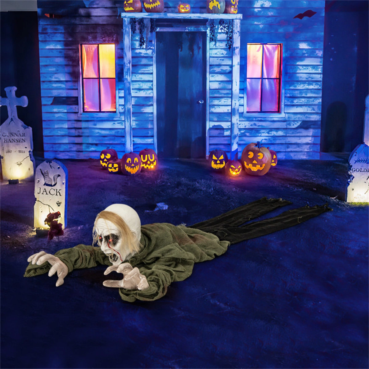 Halloween Zombie Decorations with Sparkling LED Eyes & Spooky Sound Effects - Animated Yard Scare for Haunted House Party Props view 4