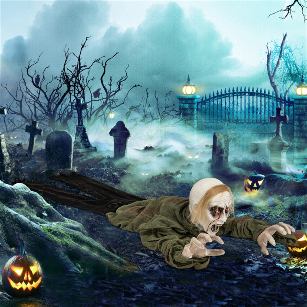 Halloween Zombie Decorations with Sparkling LED Eyes & Spooky Sound Effects - Animated Yard Scare for Haunted House Party Props view 5
