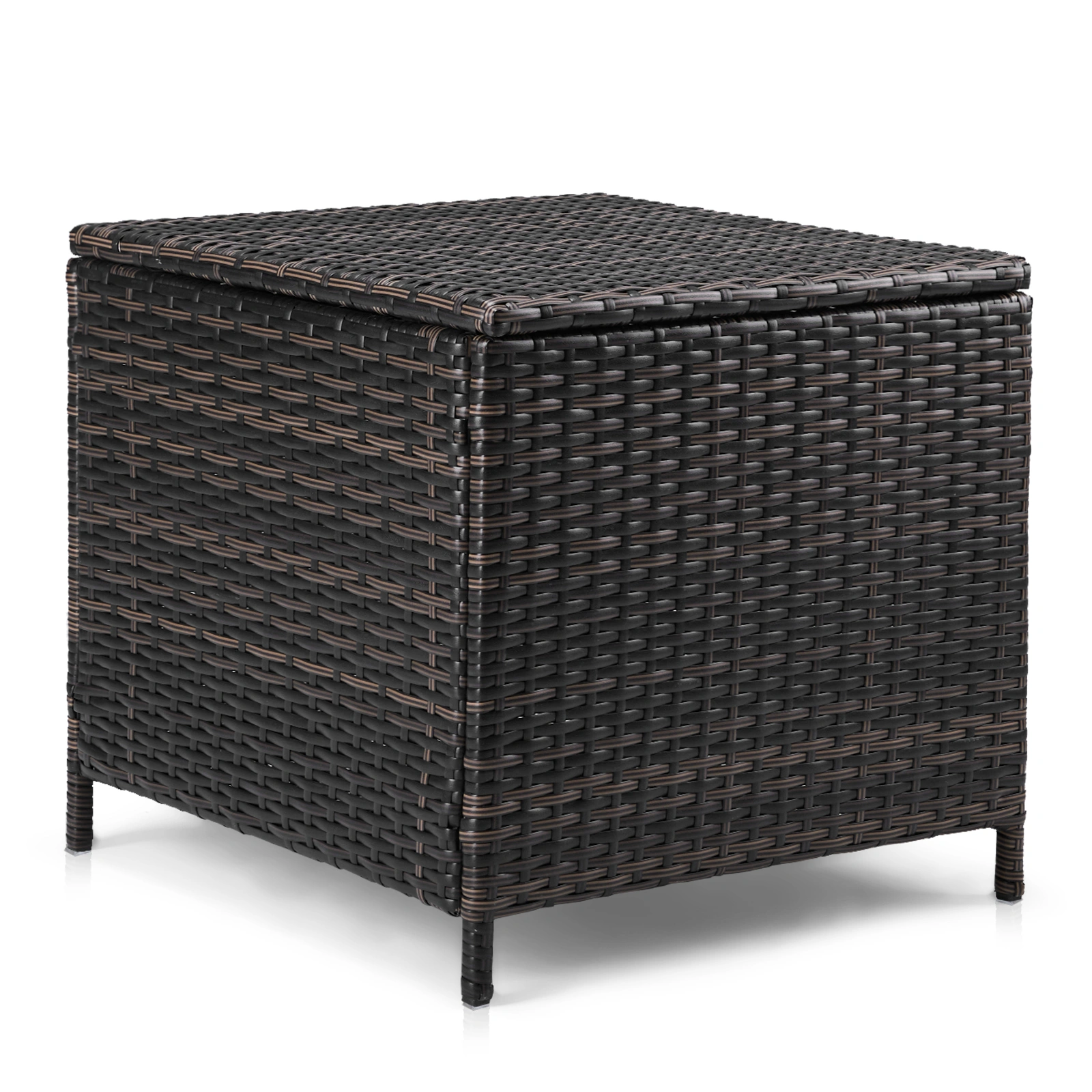 Outdoor PE Wicker Side Table with Storage, Patio Rattan End Table Square Container for Furniture Covers, Toys and Gardening Tools, Brown (SAME AS 40154185)