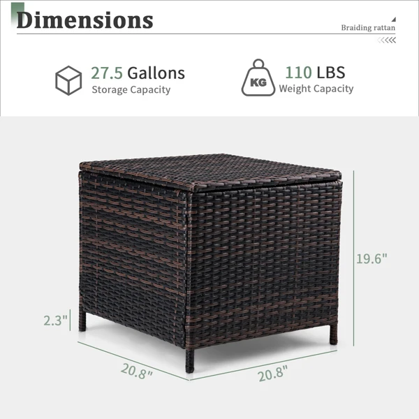 Outdoor PE Wicker Side Table with Storage, Patio Rattan End Table Square Container for Furniture Covers, Toys and Gardening Tools, Brown (SAME AS 40154185) view 2
