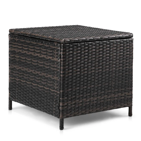 Outdoor PE Wicker Side Table with Storage, Patio Rattan End Table Square Container for Furniture Covers, Toys and Gardening Tools, Brown (SAME AS 40154185)