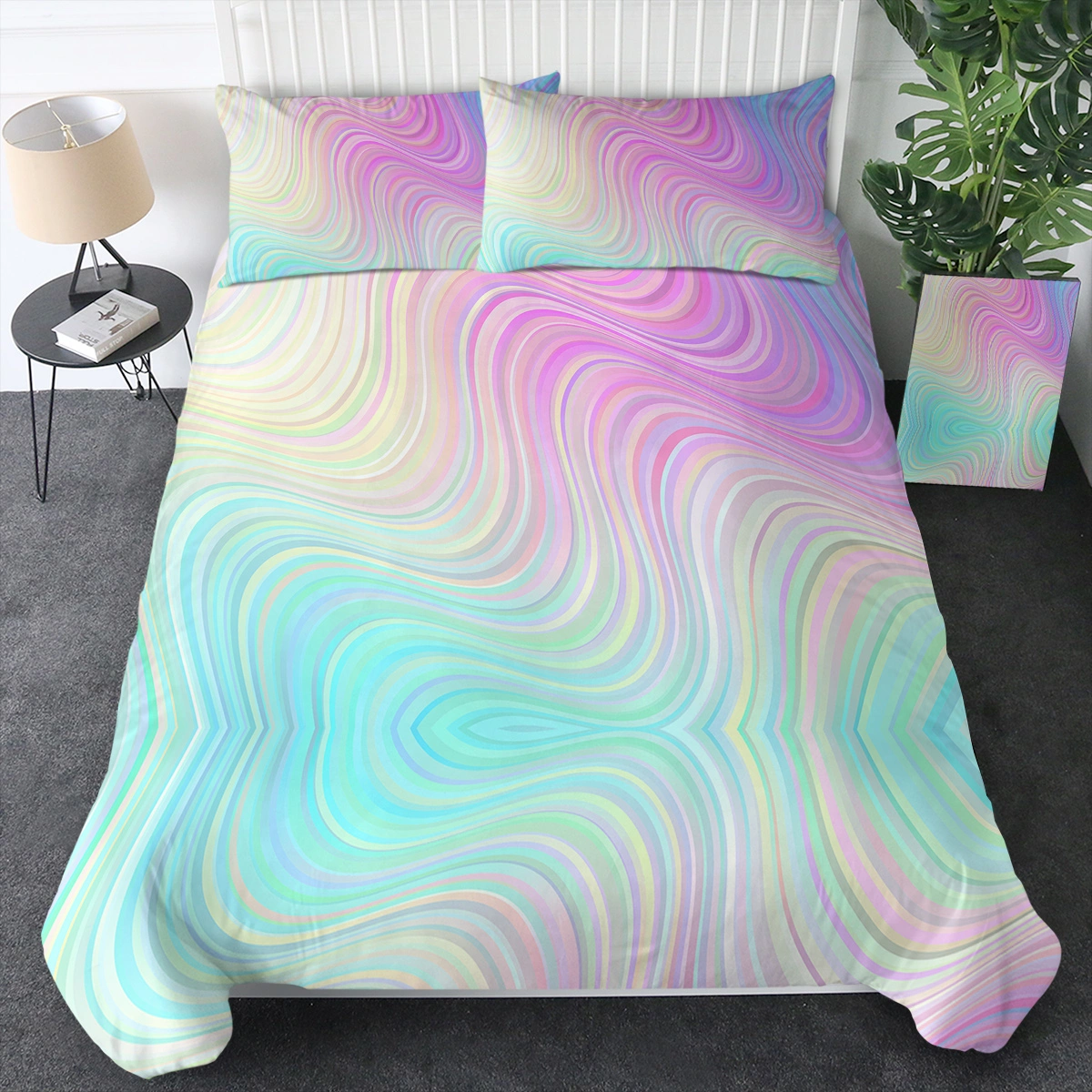 Rainbow Glitter Ombre Duvet Cover Set 3 Pcs Unicorn Sparkle Bedspread with 2 Pillow Shams Pink Purple Blue Green Pastel Bedding Single