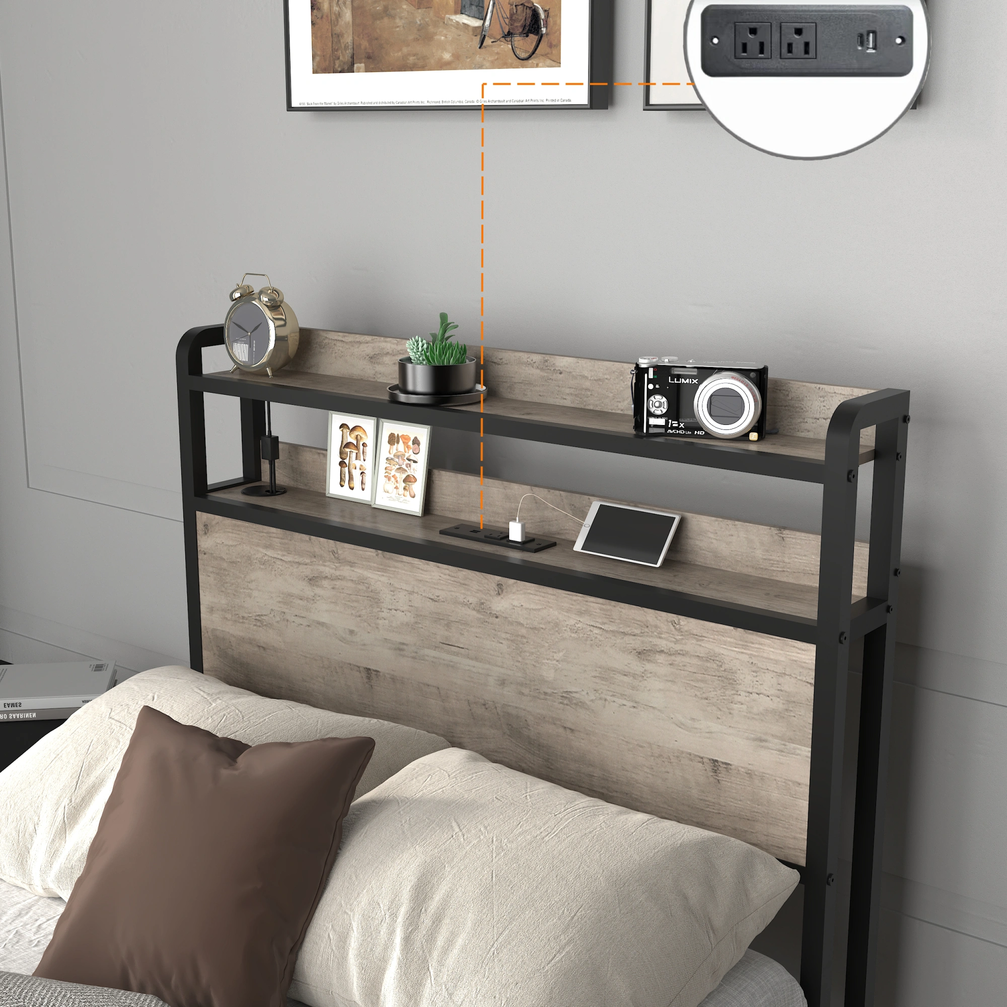 Twin Bed Frame with Headboard, Charging Station & LED Light, Solid Metal Bed Base, Noise-Free, No Box Spring Needed, Easy Assembly for Bedroom view 8