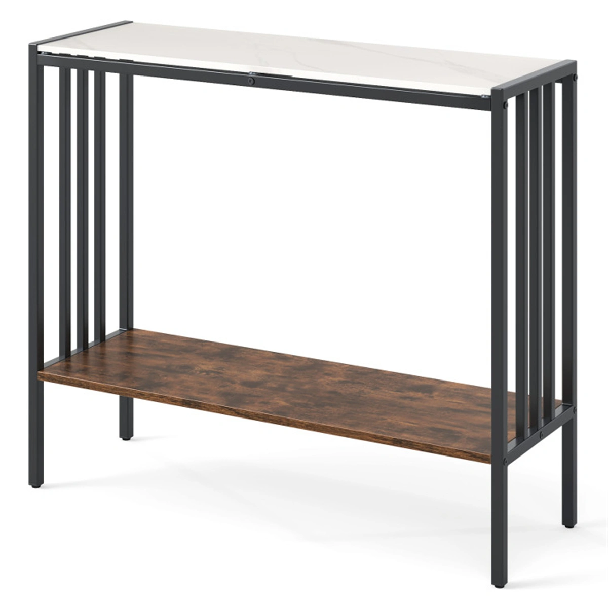 Modern Industrial Console Table - 2-Tier Design, Sintered Stone Tabletop with Anti-Slip Bumpers, Adjustable Foot Pads for Stability view 3