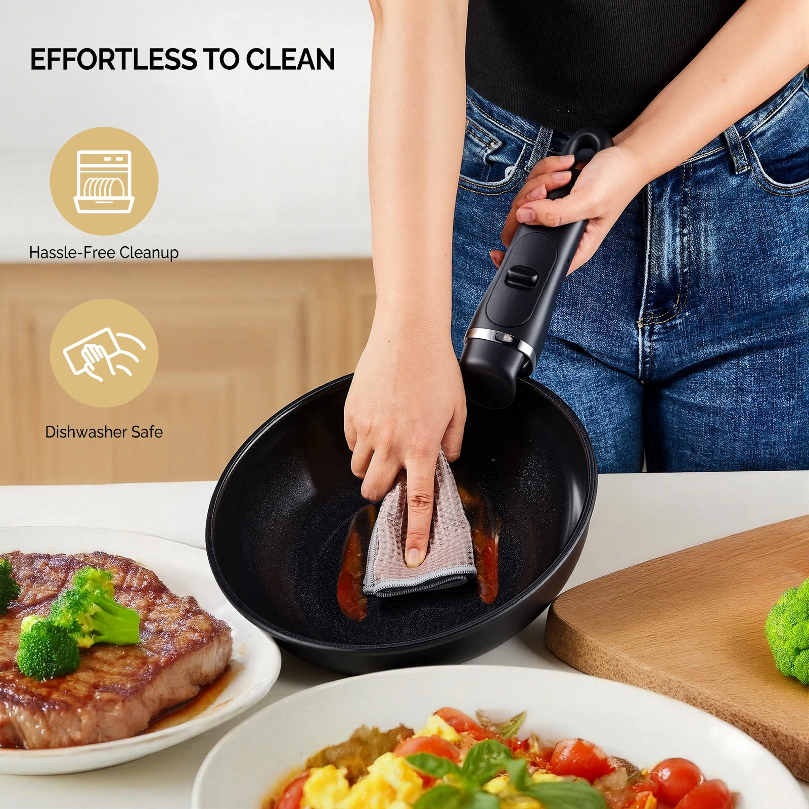 23-Piece Aluminum Cookware Set Black Non-Stick, Removable Handles, 7 Pots 2 Lids, Induction Gas Electric Compatible, Home & Camping view 2