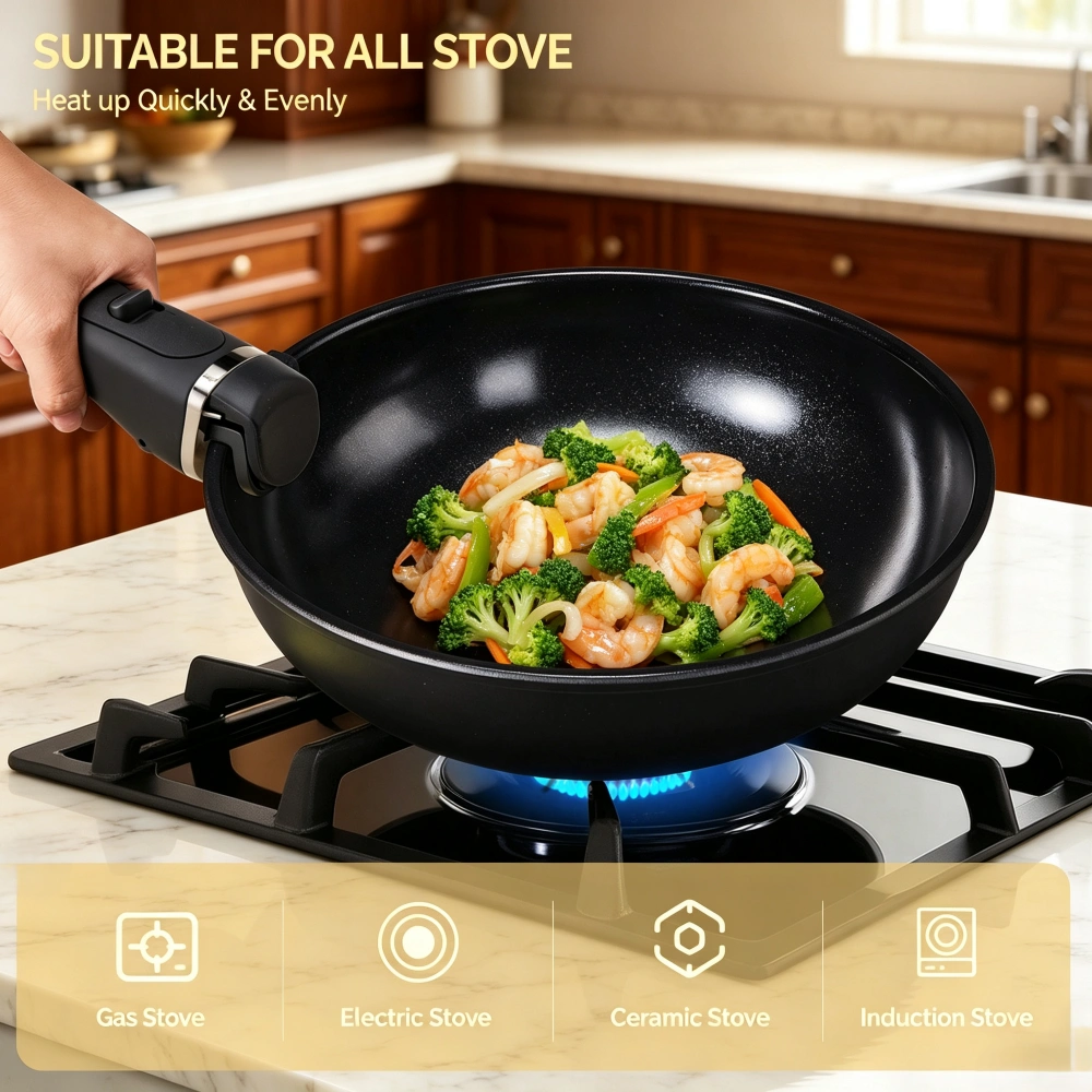 23-Piece Aluminum Cookware Set Black Non-Stick, Removable Handles, 7 Pots 2 Lids, Induction Gas Electric Compatible, Home & Camping view 4