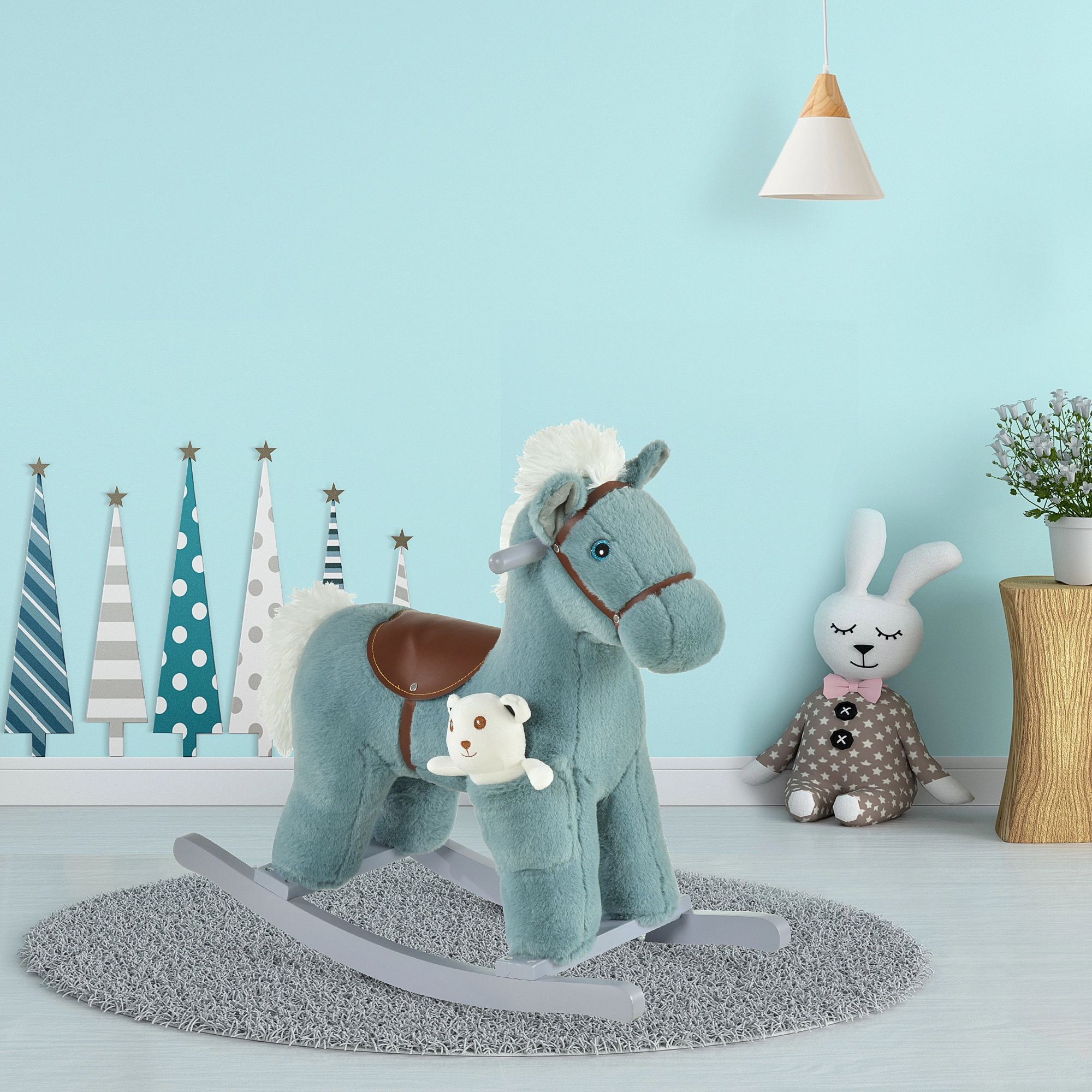 Children's Rocking Horse Plush Soft Safety Ride On Toy for Babies Indoor Outdoor Play Gift