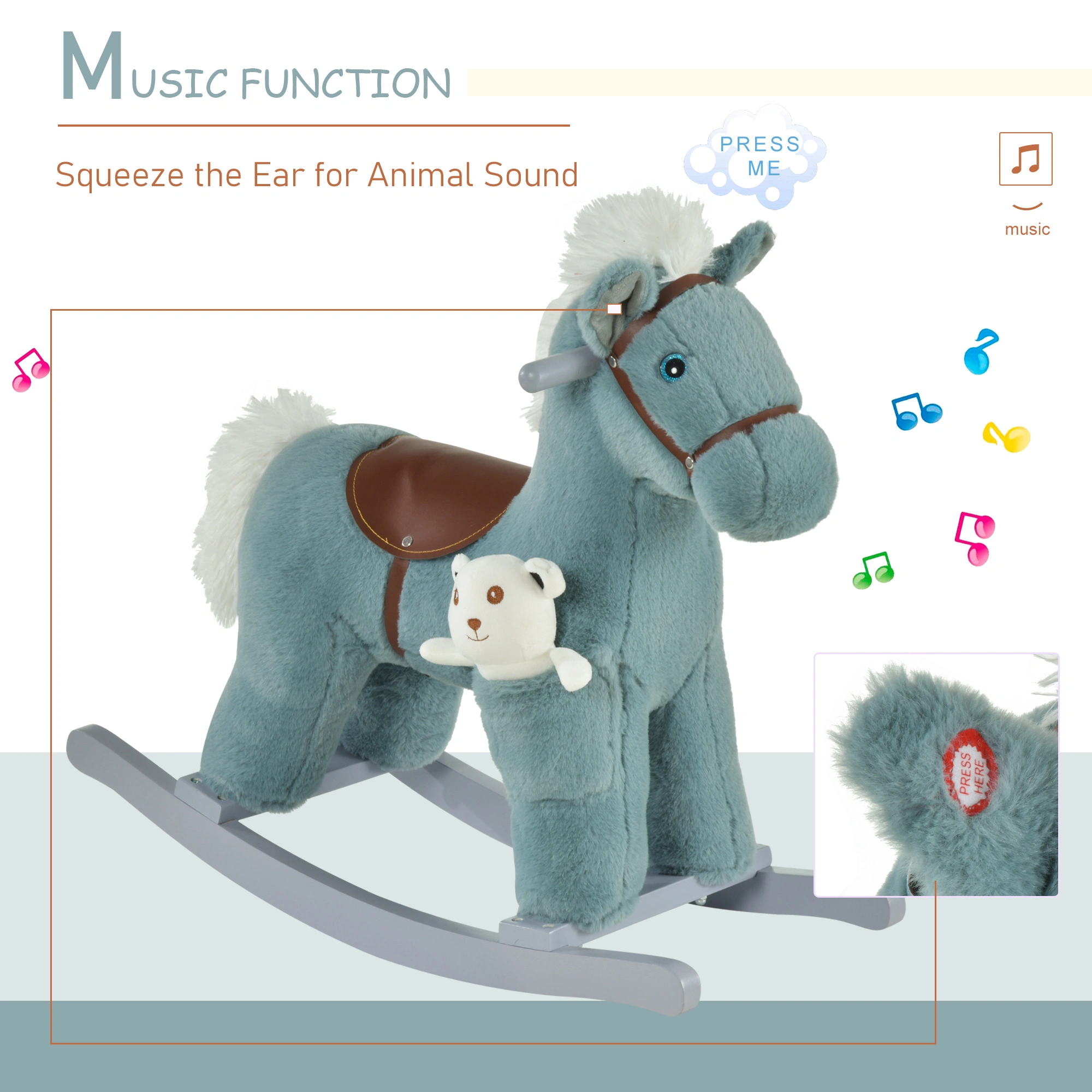 Children's Rocking Horse Plush Soft Safety Ride On Toy for Babies Indoor Outdoor Play Gift view 3