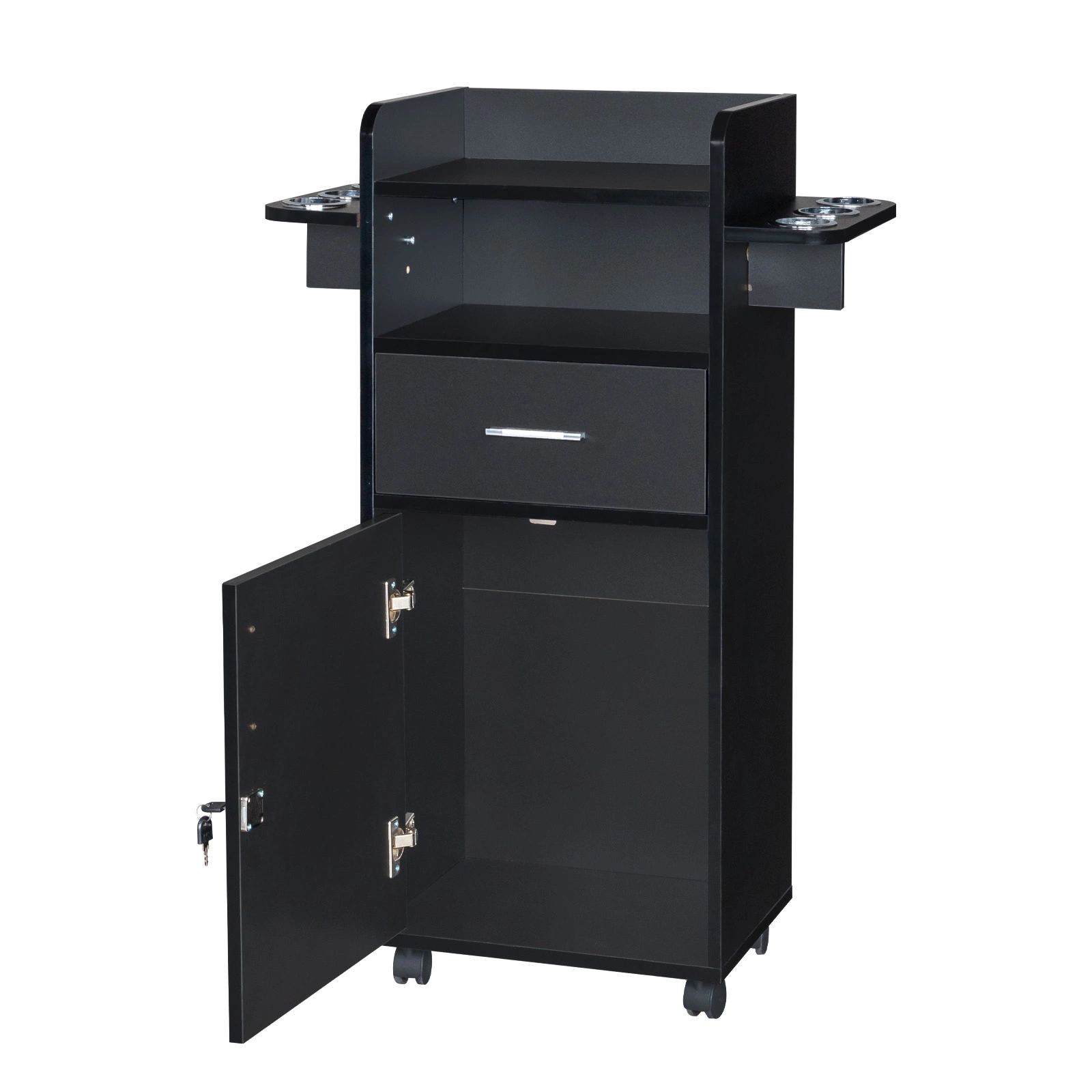 Beauty Salon Trolley Cart, Salon Cabinet with 360° Wheels, 6 Tool Holders, 1 Drawer, Salon Station Rolling Cart view 10