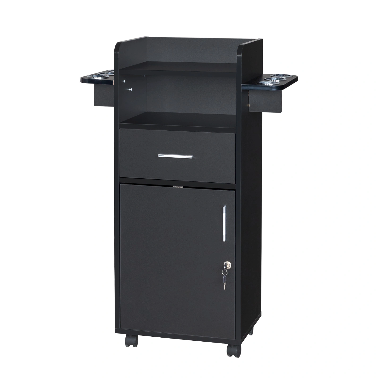 Beauty Salon Trolley Cart, Salon Cabinet with 360° Wheels, 6 Tool Holders, 1 Drawer, Salon Station Rolling Cart view 12