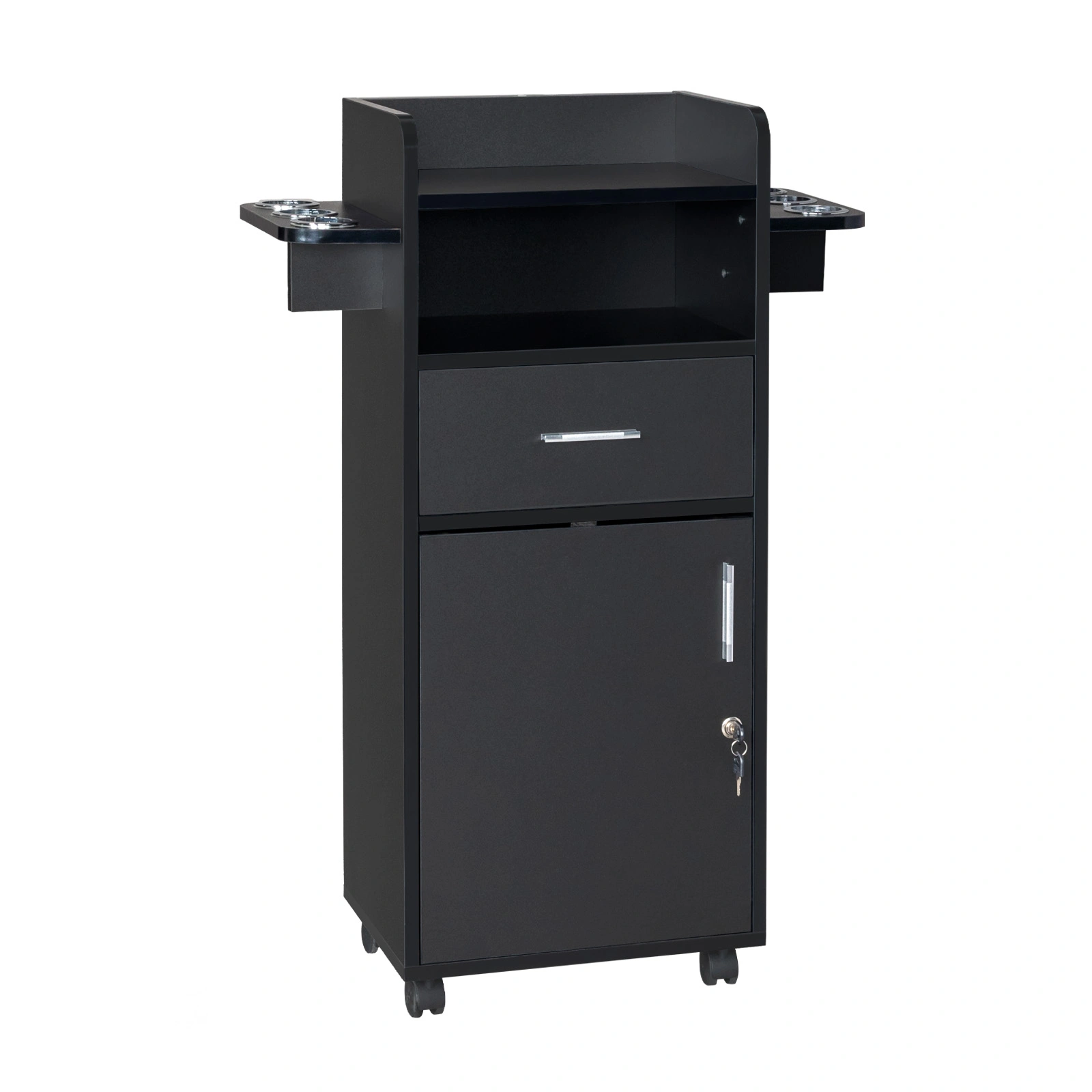 Beauty Salon Trolley Cart, Salon Cabinet with 360° Wheels, 6 Tool Holders, 1 Drawer, Salon Station Rolling Cart view 13