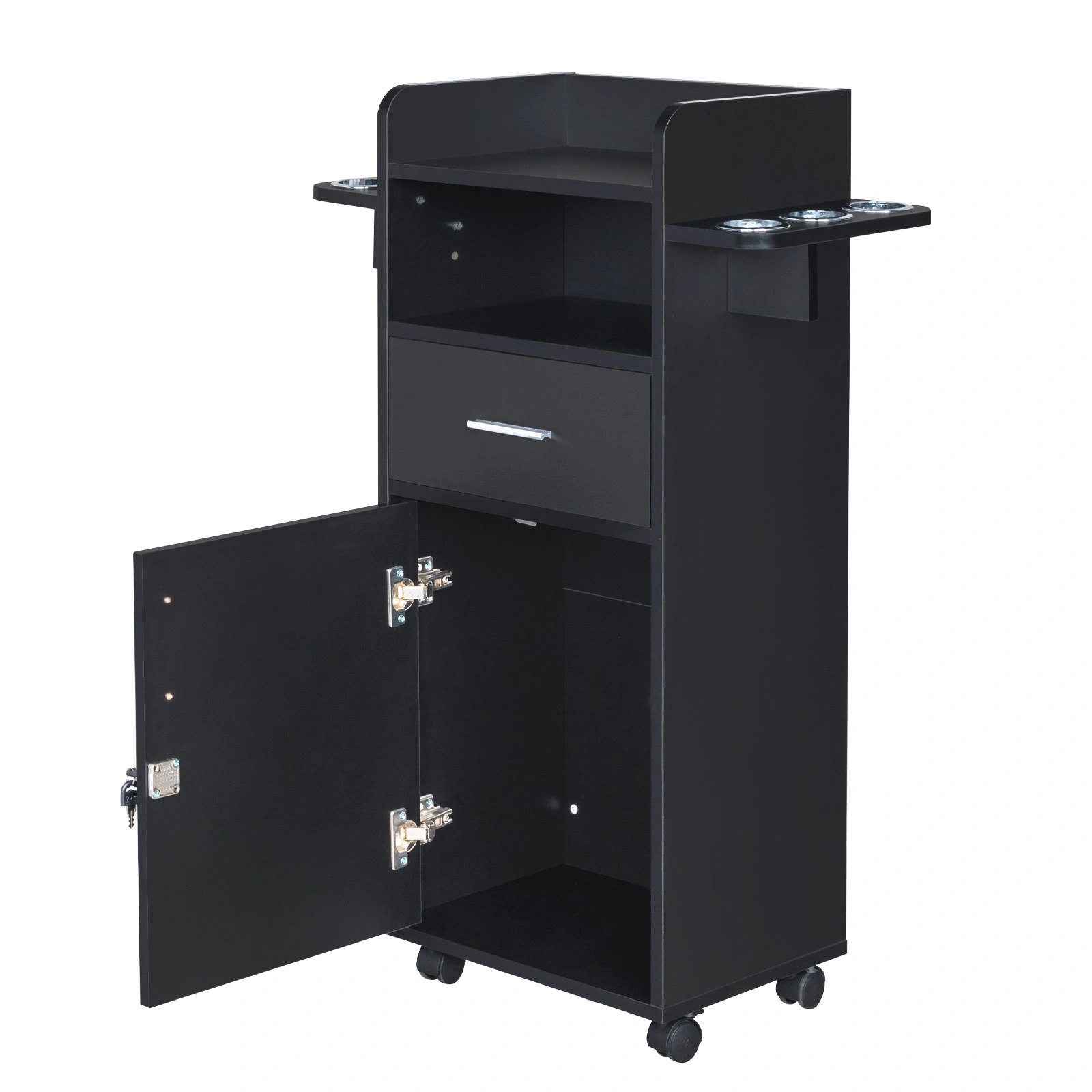 Beauty Salon Trolley Cart, Salon Cabinet with 360° Wheels, 6 Tool Holders, 1 Drawer, Salon Station Rolling Cart view 2