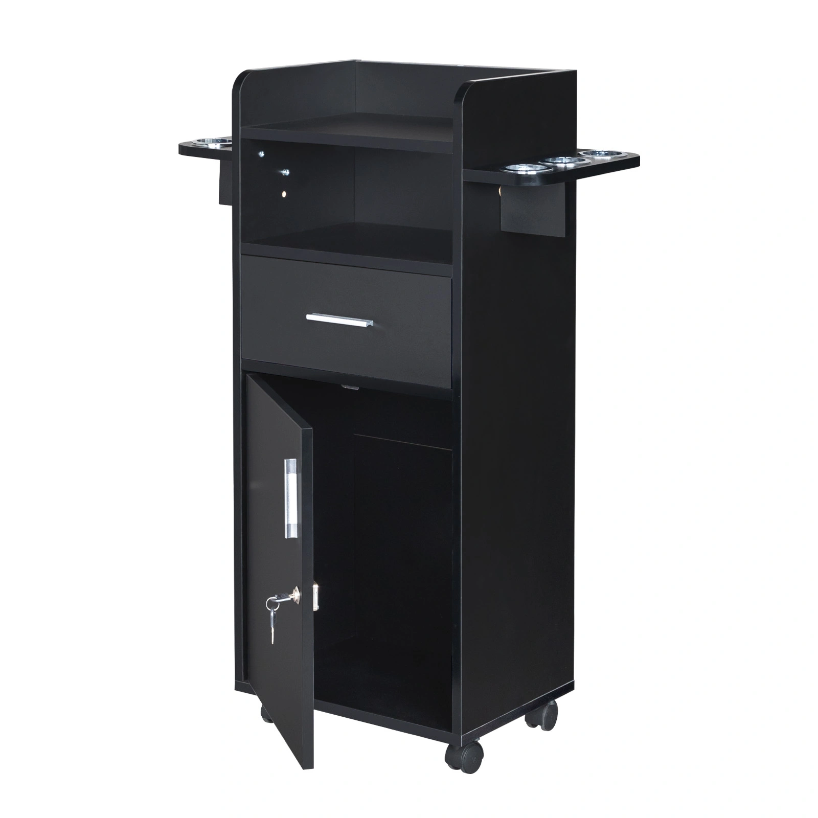Beauty Salon Trolley Cart, Salon Cabinet with 360° Wheels, 6 Tool Holders, 1 Drawer, Salon Station Rolling Cart view 4