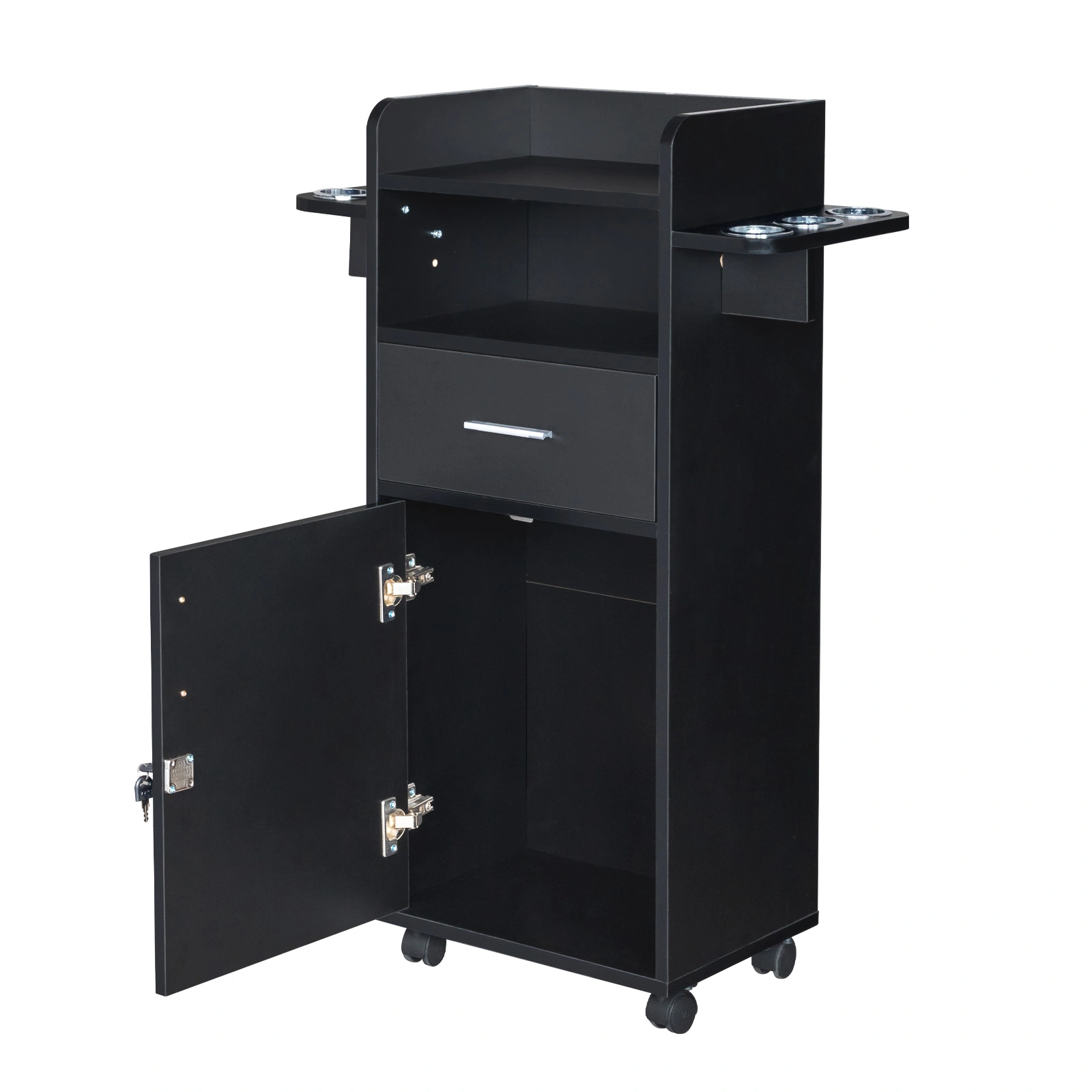 Beauty Salon Trolley Cart, Salon Cabinet with 360° Wheels, 6 Tool Holders, 1 Drawer, Salon Station Rolling Cart view 6