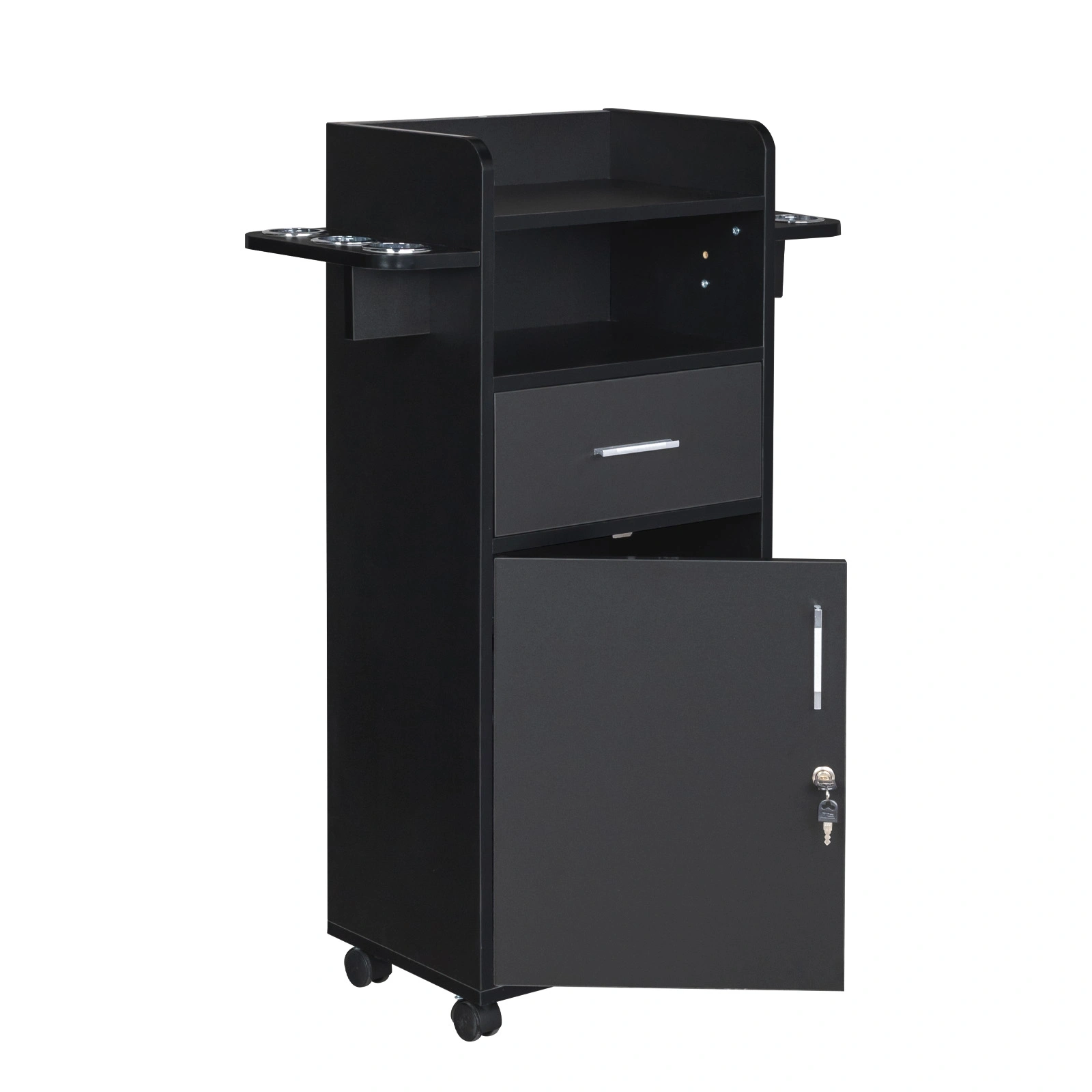 Beauty Salon Trolley Cart, Salon Cabinet with 360° Wheels, 6 Tool Holders, 1 Drawer, Salon Station Rolling Cart view 8