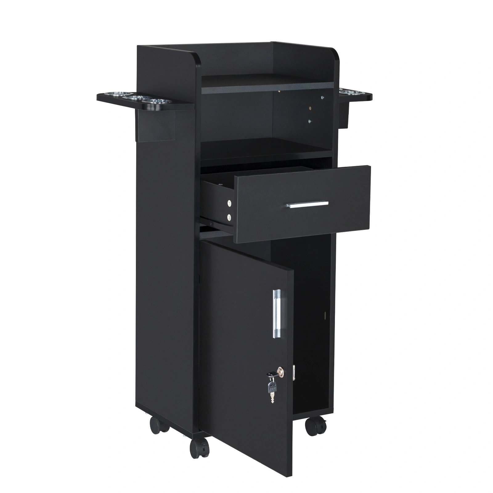 Beauty Salon Trolley Cart, Salon Cabinet with 360° Wheels, 6 Tool Holders, 1 Drawer, Salon Station Rolling Cart view 9