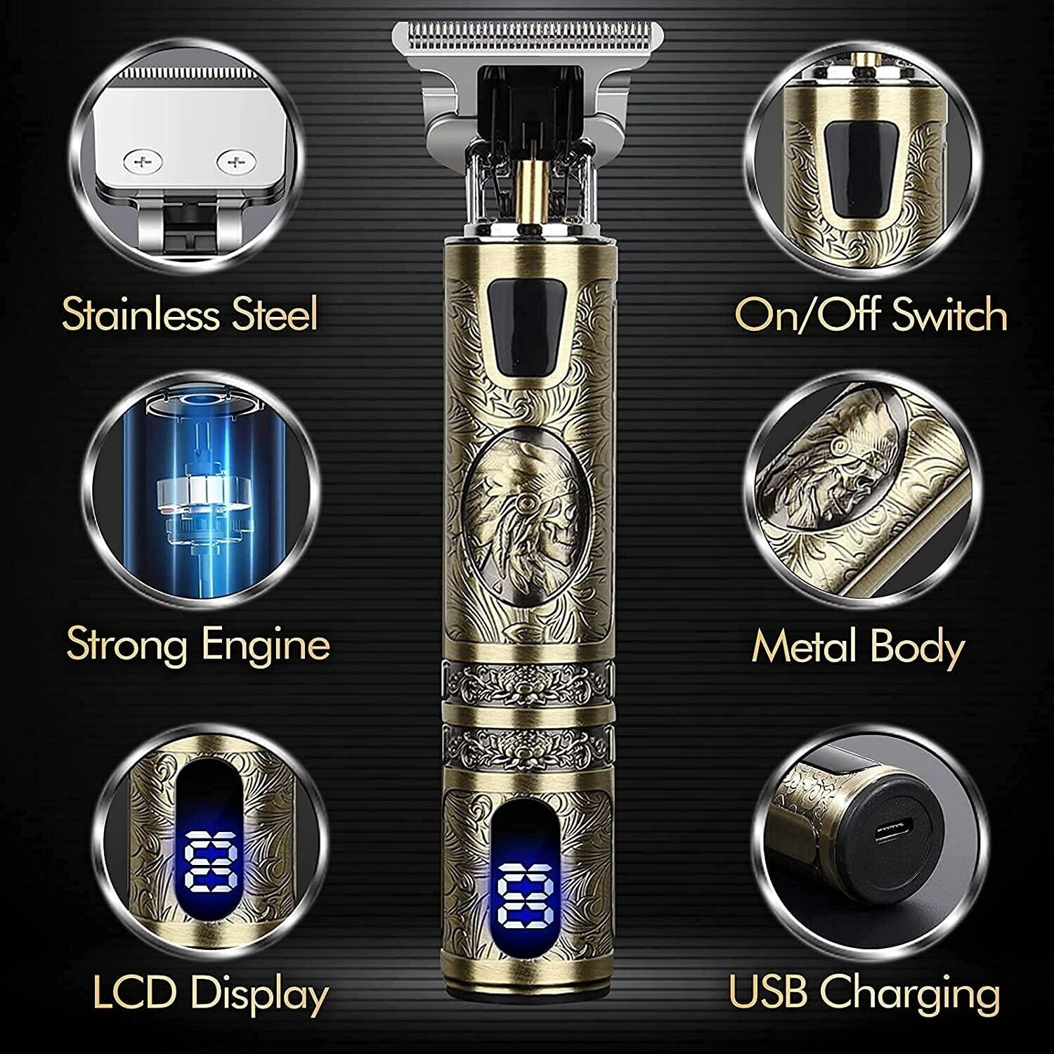 Small LCD Screen Display Professional Men Cordless Hair Clippers Beard Trimmer Cutting Machine Kit view 9