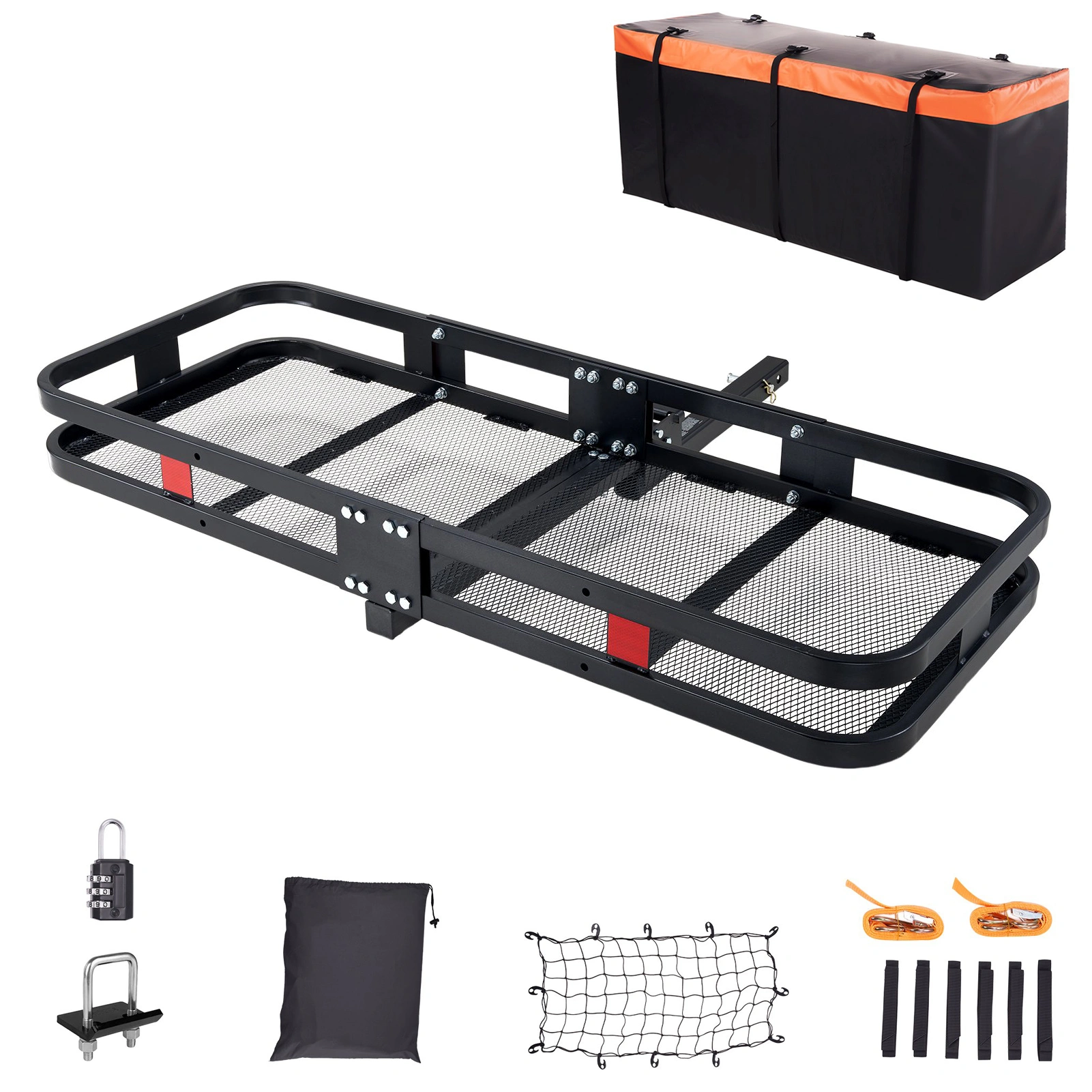Hitch Cargo Carrier Rack 180kg Heavy Duty Steel, Folding 152x60x36cm Tow Hitch Cargo Carrier with Stabilizer for SUV RV Truck