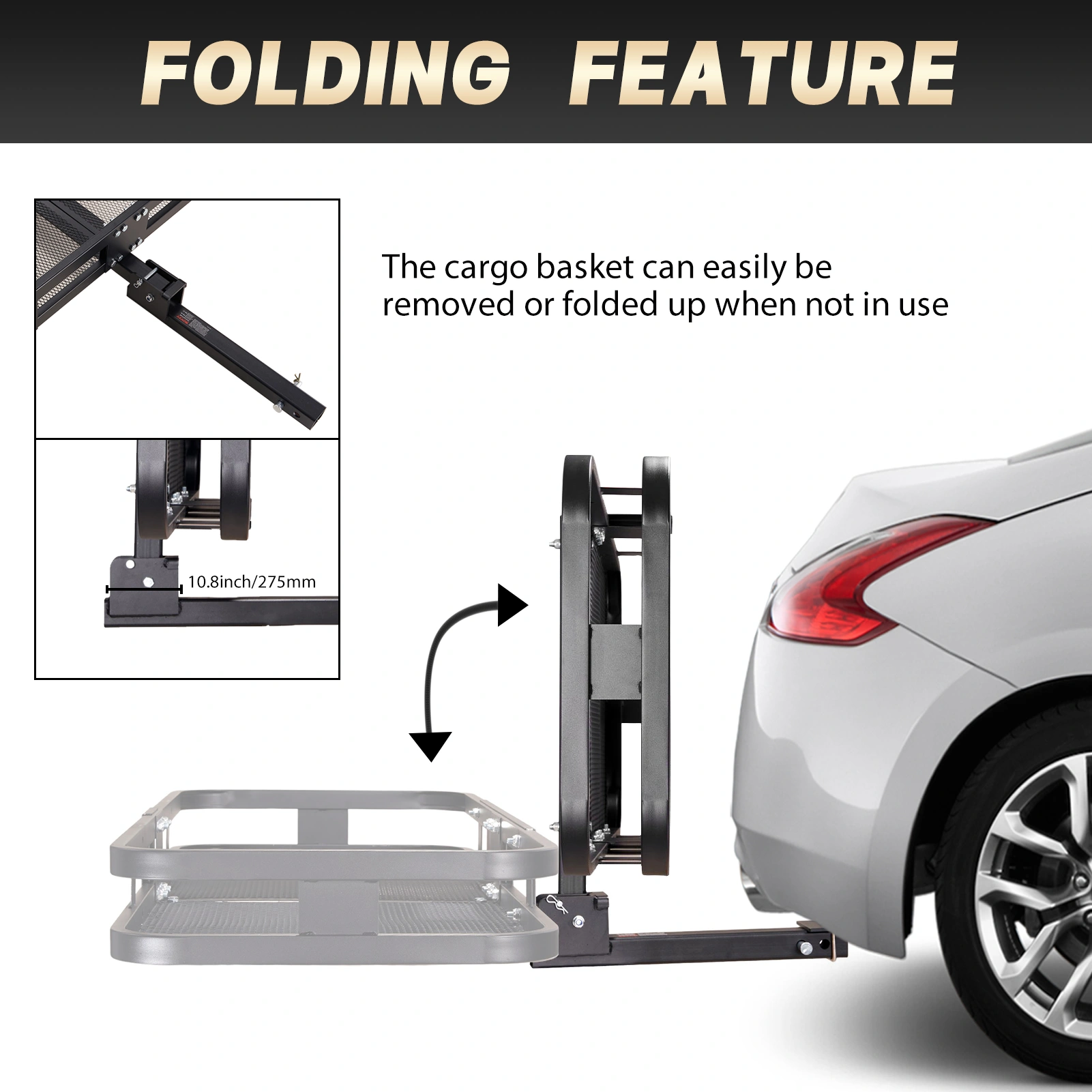 Hitch Cargo Carrier Rack 180kg Heavy Duty Steel, Folding 152x60x36cm Tow Hitch Cargo Carrier with Stabilizer for SUV RV Truck view 3