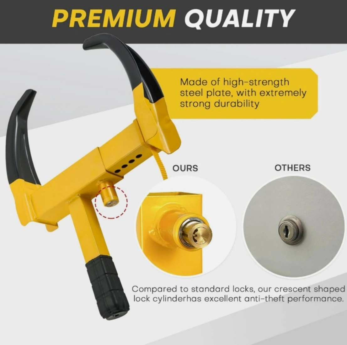 Heavy Duty Wheel Clamp Locks with Safety Lock for Caravan, Trailer, Van, Truck - Secure Anti-Theft Protection