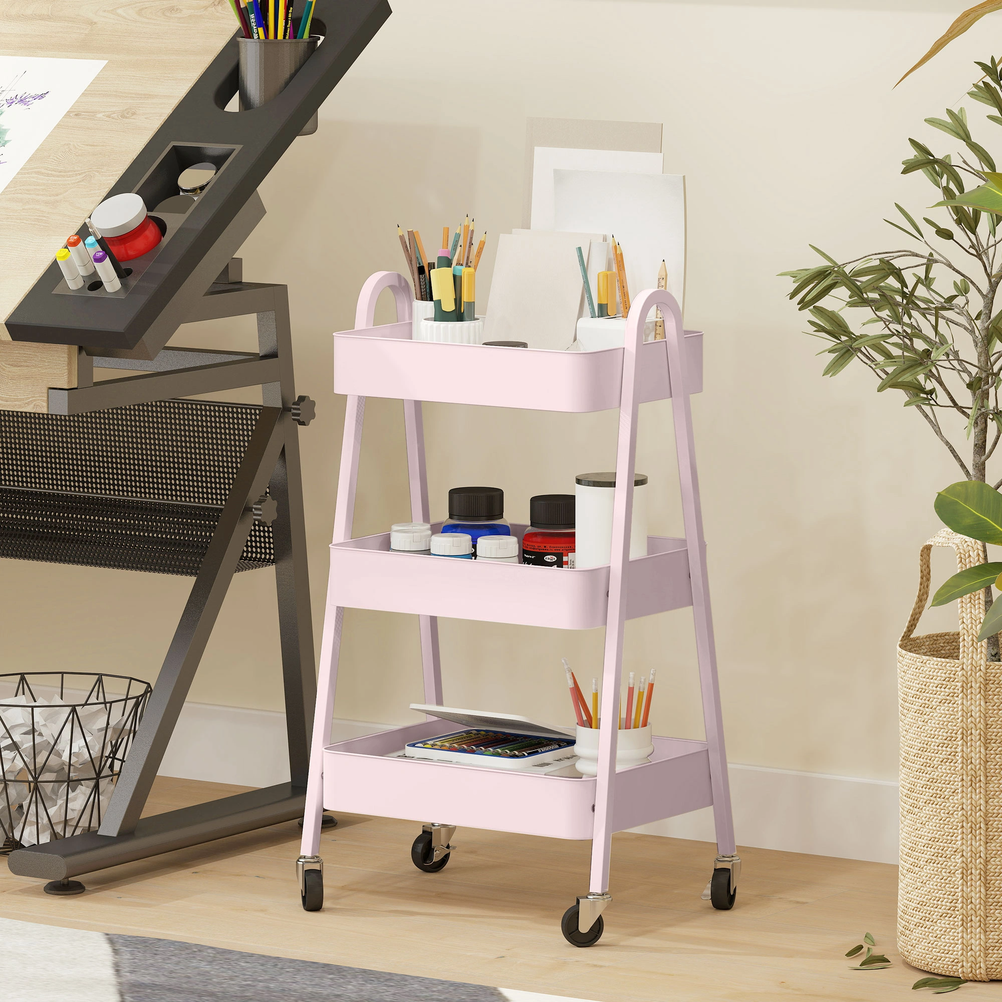 Heavy Duty Storage Trolley Cart, Multi-Layer Rolling Organizer Shelf with Handles for Kitchen, Laundry, Office, Bedroom, Bathroom, Mobile Utility Cart view 3
