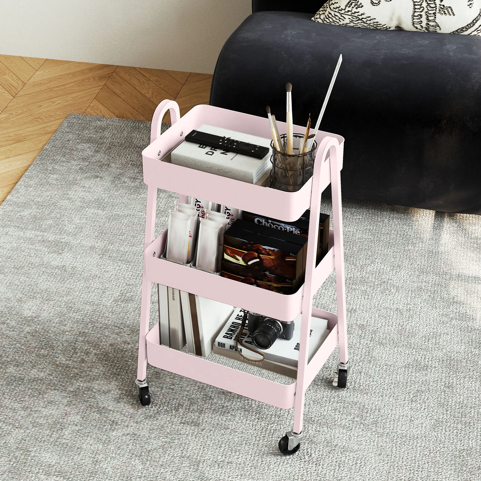 Heavy Duty Storage Trolley Cart, Multi-Layer Rolling Organizer Shelf with Handles for Kitchen, Laundry, Office, Bedroom, Bathroom, Mobile Utility Cart view 4