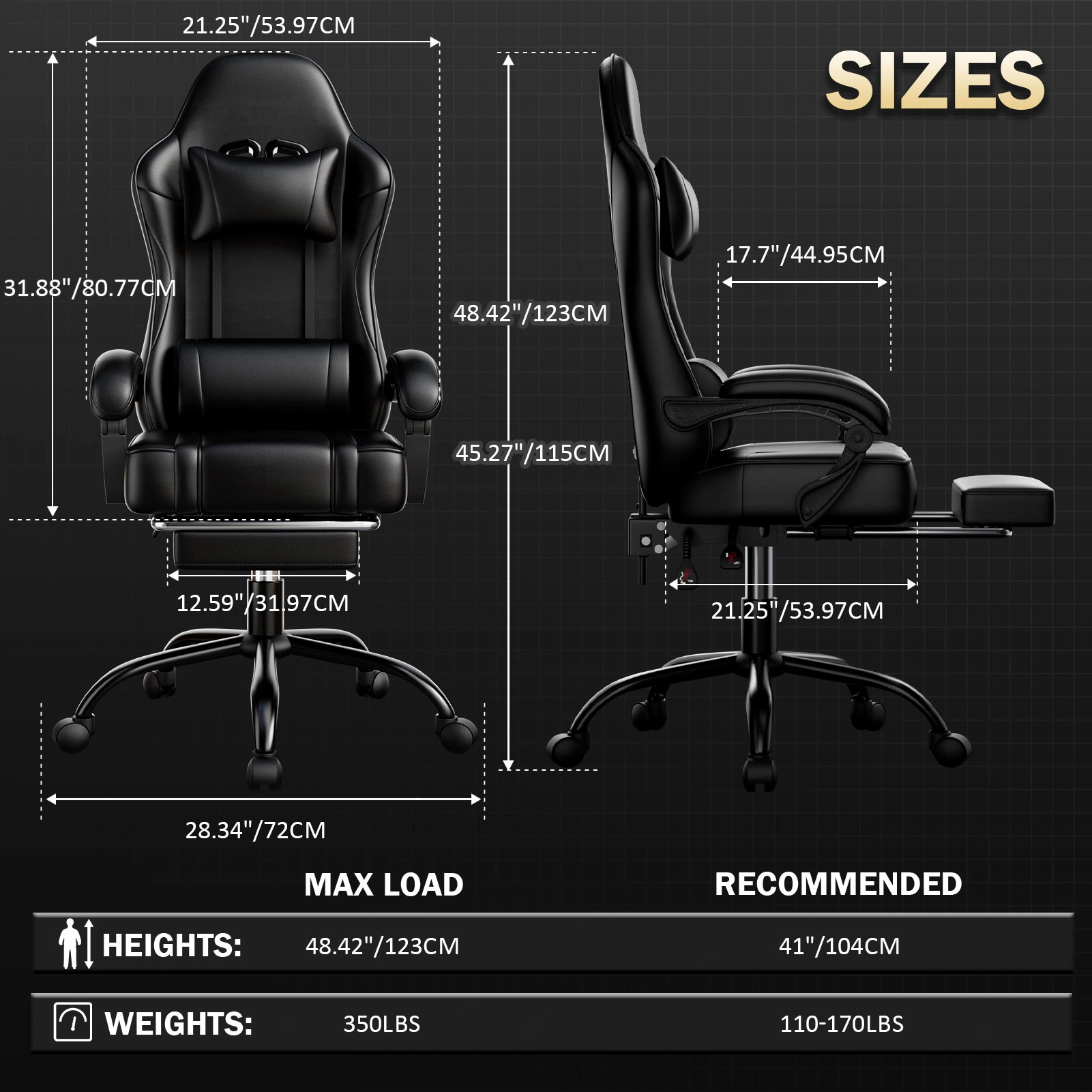 Ergonomic Gaming Chair with Footrest, Lumbar Support & Headrest, Height Adjustable Computer Chair, Video Game Chair for Office Desk view 2