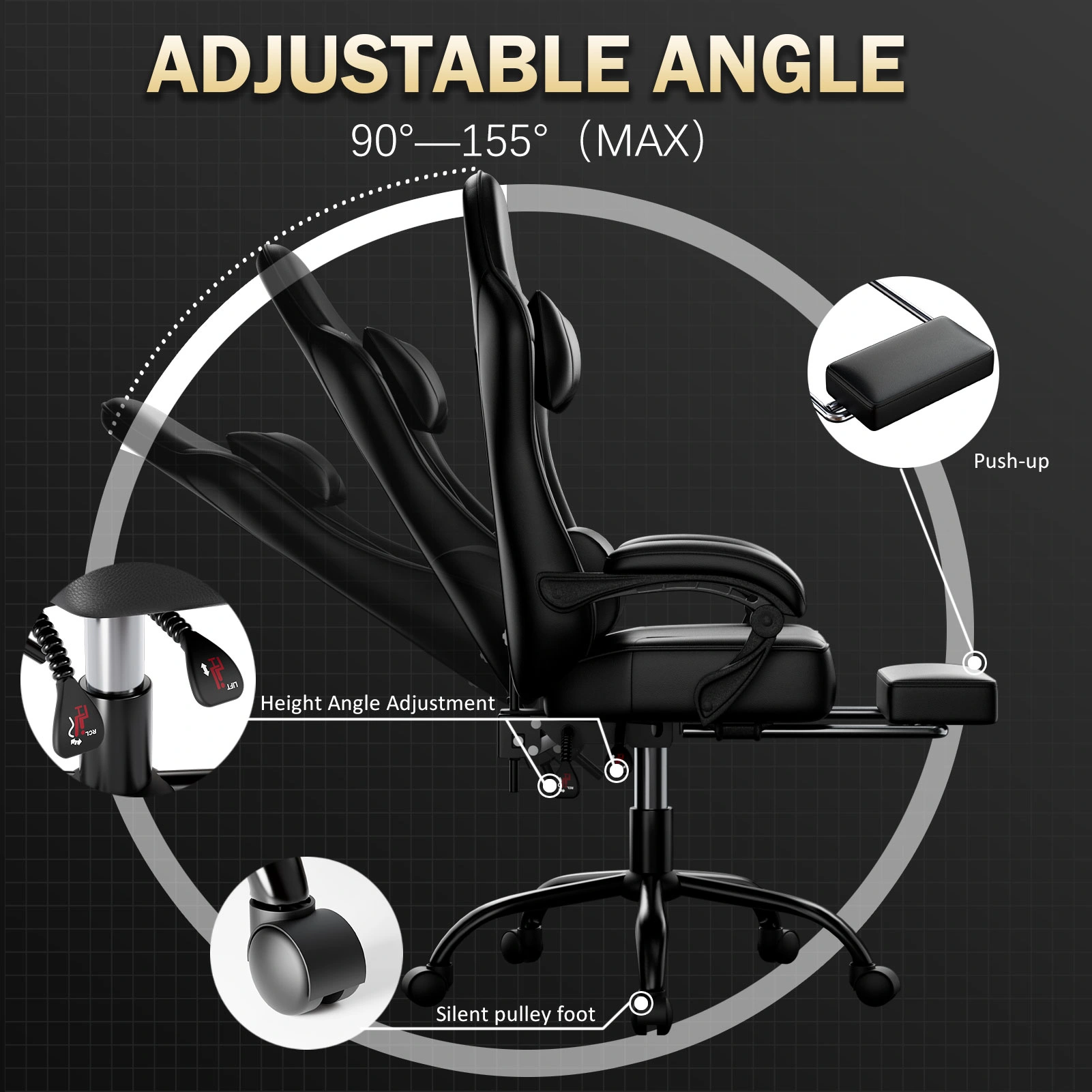 Ergonomic Gaming Chair with Footrest, Lumbar Support & Headrest, Height Adjustable Computer Chair, Video Game Chair for Office Desk view 3