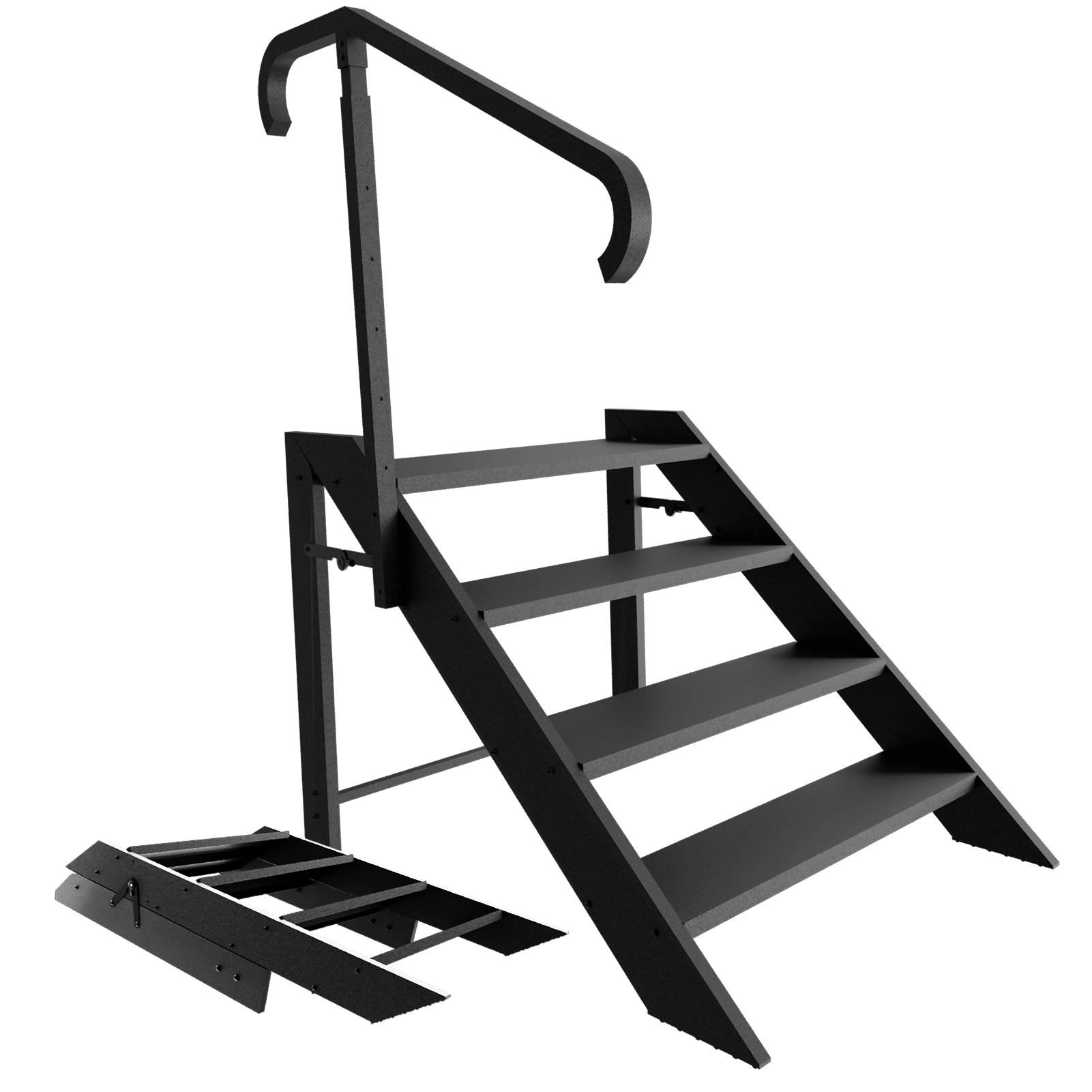 4-Step Folding Step Ladder, Telescopic Height-Adjustable Handrail, Non-Slip Feet, Compact Space-Saver for Home, RV, Mobilhome, Patio, Deck, Spa Access, 330 lbs Weight Capacity