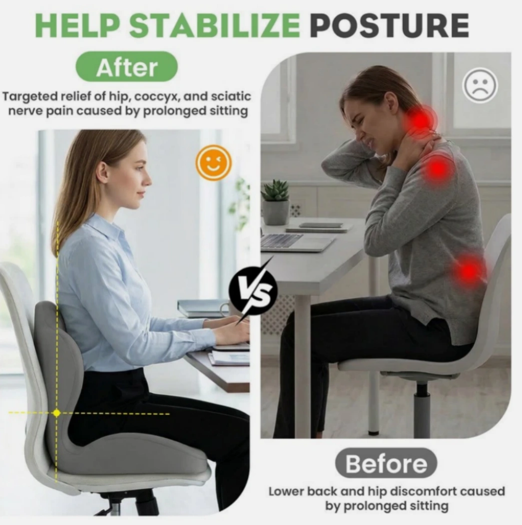 Ergonomic Back and Seat Cushion 2-in-1 with Lumbar Support & Tailbone Pain Relief view 3