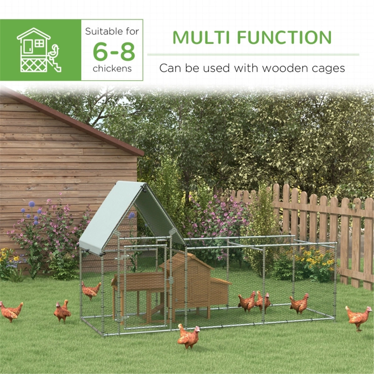 Chicken Coop for Backyard, 4-Space Walk-In Hen House, Removable Tray, PE Roof, 29"L x 24"W